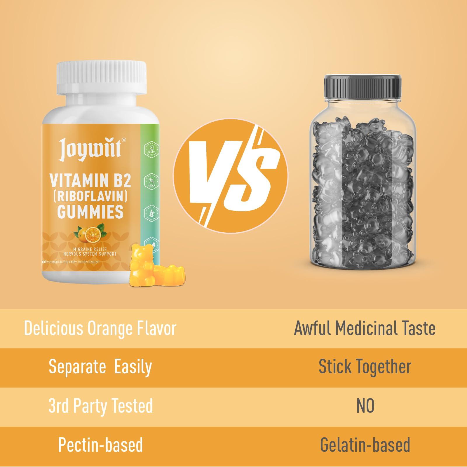 Joywiit Joywiit Vitamin B2 Gummies | Riboflavin 400mg | b2 Vitamin 400mg Chewable for Adults and Kids, Migraine Relief & Energy and Nervous System Support, Non GMO, Vegan - 60 Counts