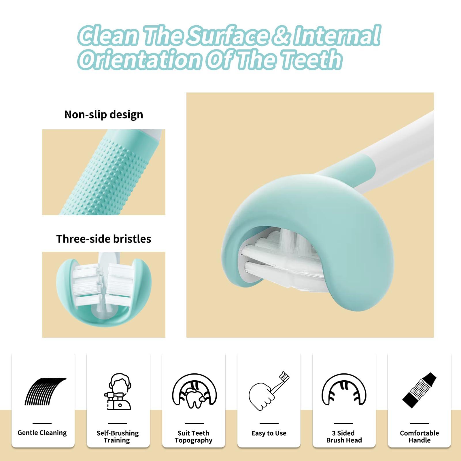 TEKINGMU TEKINGMU 3 Sided Toddler Toothbrush, Soft Bristles Kids Toothbrush, Autism Sensory Toothbrush, 3 Sided Toothbrush Kids Silicone Elastic Brush Heads Gentle Clean Each Tooth