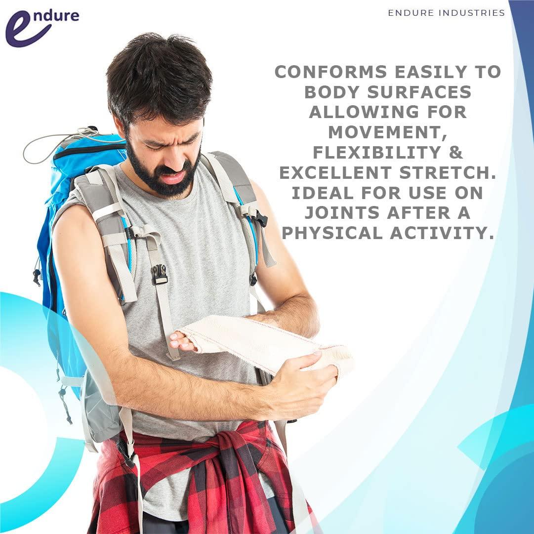 Endure Industries Endure Crepe Cotton Bandage, Elastic Bandage, Pack of 6, Durable Compression Stretched Bandage with Hook and Clips Closure (2 Inches Width x 5 Yards Length)
