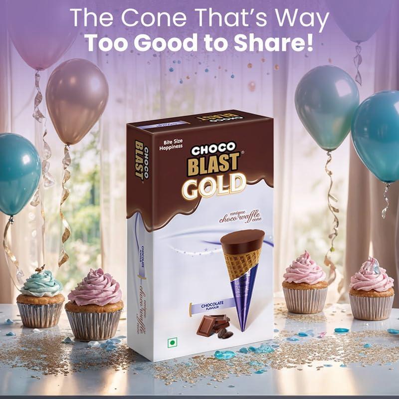 Pure Temptation Pure Temptation Gold Chocoblast Waffle Cones [10 Pieces] Snacks for Kids & Adults - Non-Meltable Chocolate Gift Box - Individually Wrapped Chocolate-Filled Waffle Cones Bites for Christmas Gifts