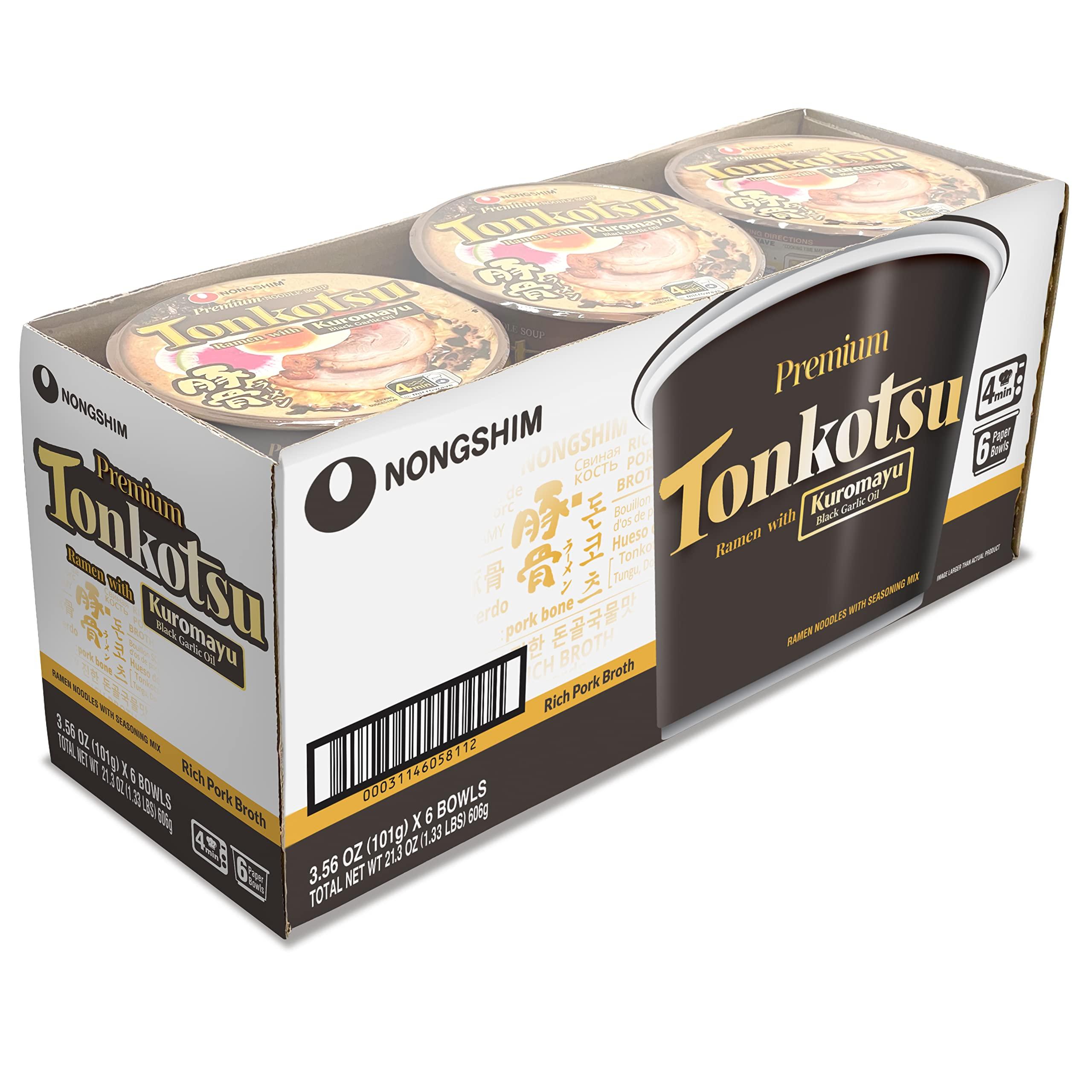 Nongshim Nongshim Tonkotsu Kuromayu Ramen with Kuromayu Black Garlic Oil, 6 Paper Bowls, Rich Pork Broth, Premium Ramen Noodles Soup Mix (Pack of 2)