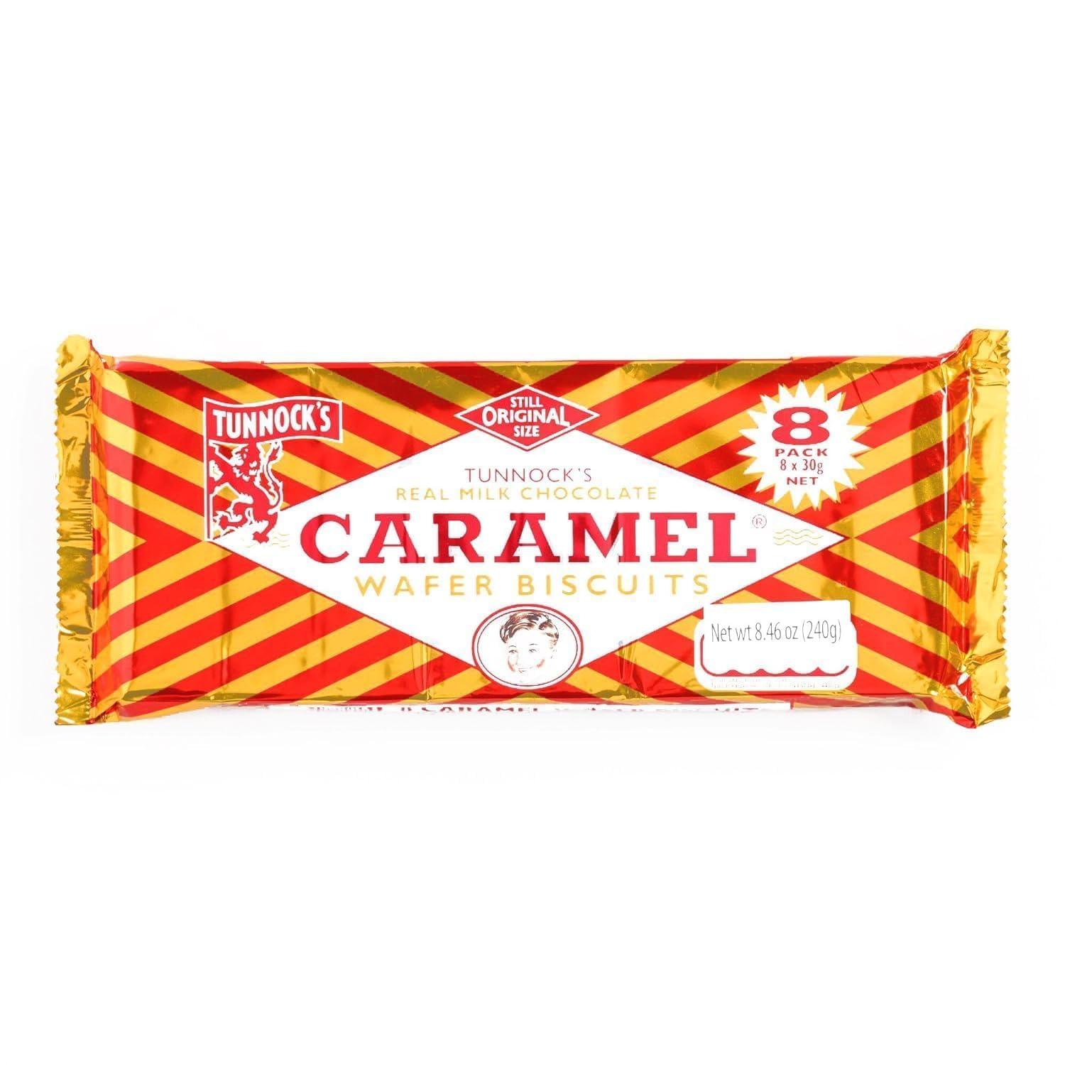 Tunnock's Tunnocks Milk Chocolate Caramel Wafer Biscuit 8 Pack 30g (Pack of 4)