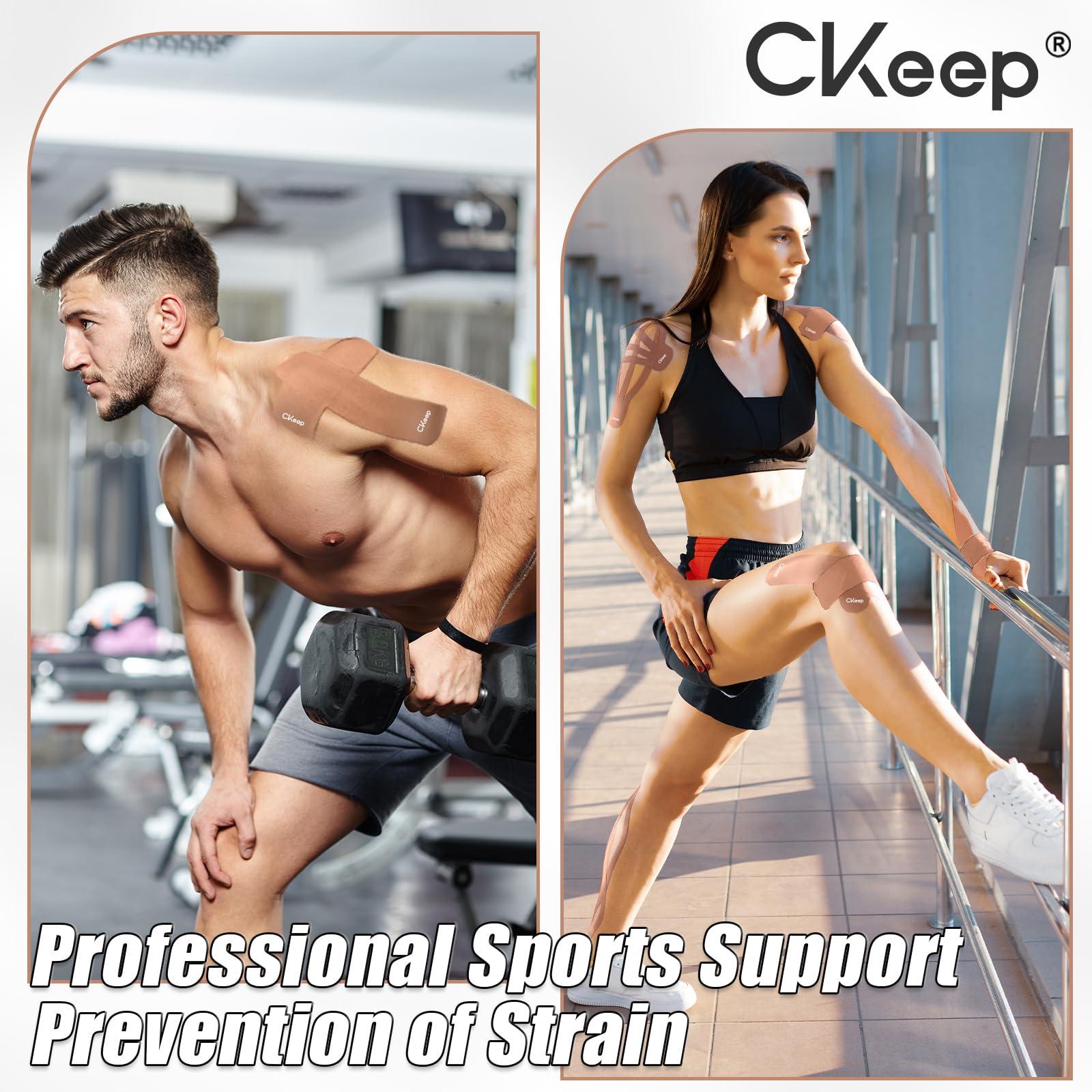 CKeep CKeep 4 Rolls Kinesiology Tape, Original Cotton Elastic Athletic Tape, 20 Precut 10\" Strips Each, Beige, Ideal for Muscle Support & Injury Prevention