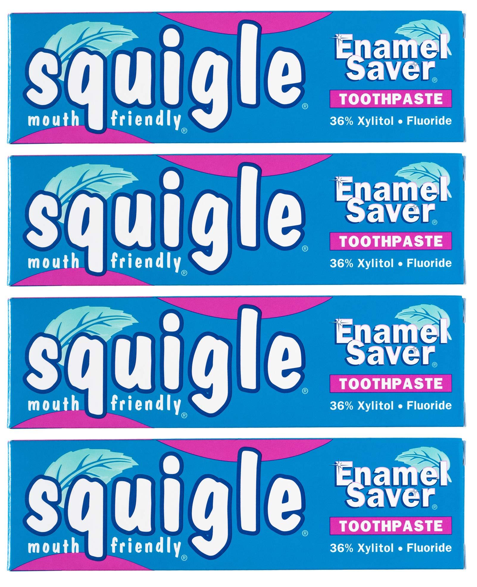 Squigle Squigle Enamel Saver Toothpaste (Canker Sore Prevention & Treatment) Prevents Cavities, Perioral Dermatitis, Bad Breath, Chapped Lips - 4 Pack