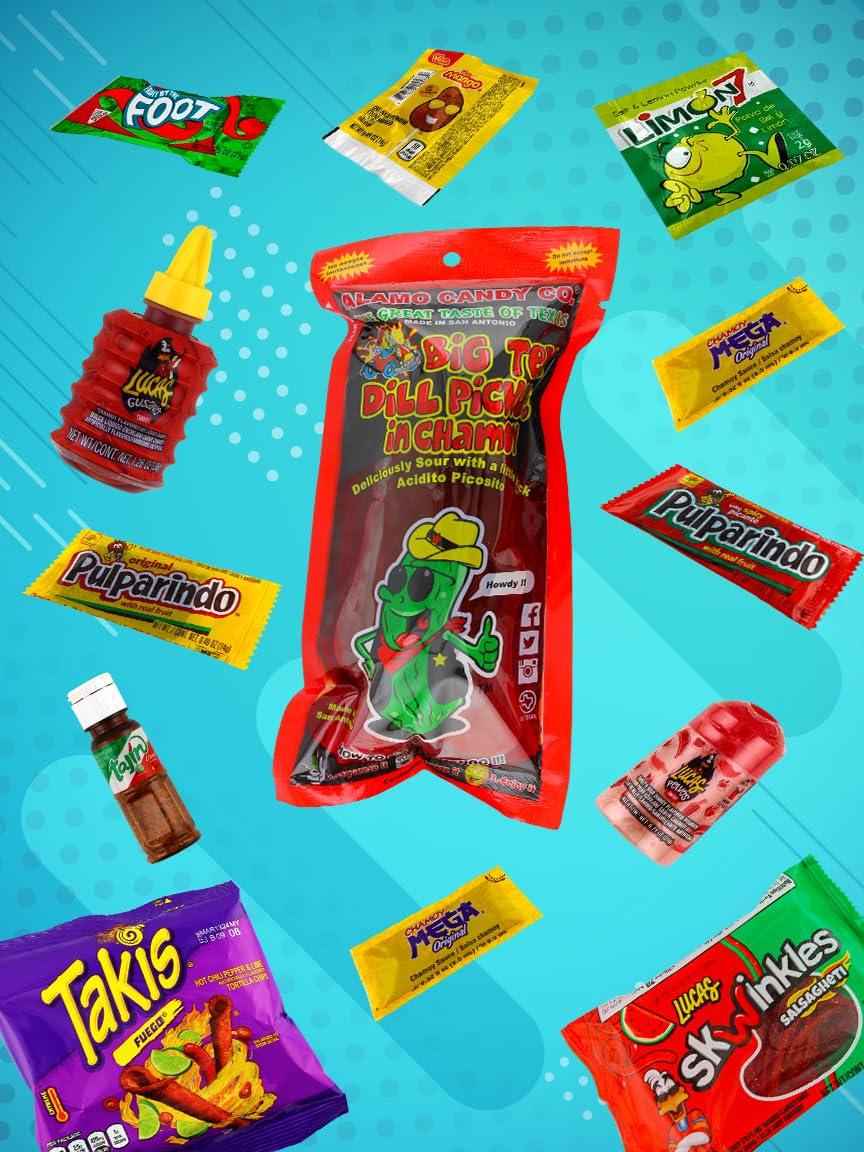 LookOn Original Chamoy Pickle Kit, Ready to Make the Famous TikTok Trend, Includes Alamo Dill Pickle, Baby Lucas, Lucas Gusano, Skwinkles Salsaghetti, Tajin & Pulparindo by LookOn