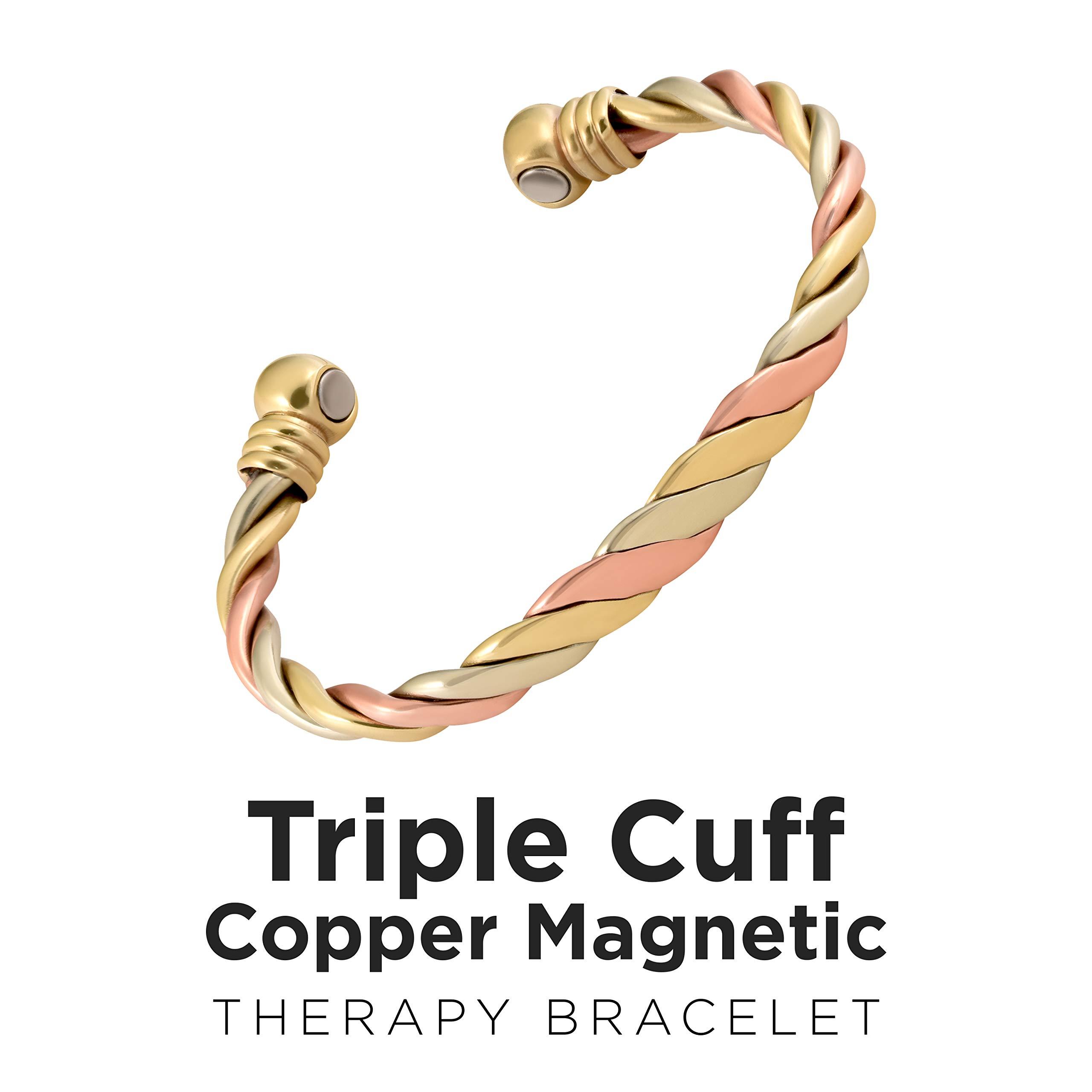 MAGNETJEWELRYSTORE MAGNETJEWELRYSTORE Magnetic Copper Bracelet Triple Cuff, For Men and Women, High Power Magnets, Adjustable Bangle