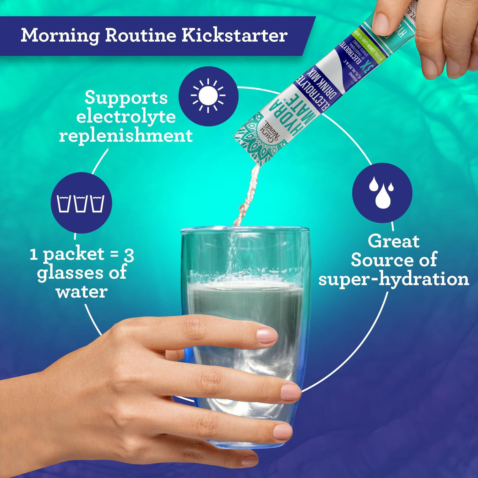 GuruNanda GuruNanda Hydramate Hydration Support Drink Mix - Electrolyte Powder Packets for Dehydration, Exercise & Energy - No Added Sweeteners, Non-GMO, Natural Lemon Lime Flavor - 12 Count (0.56 oz Each)