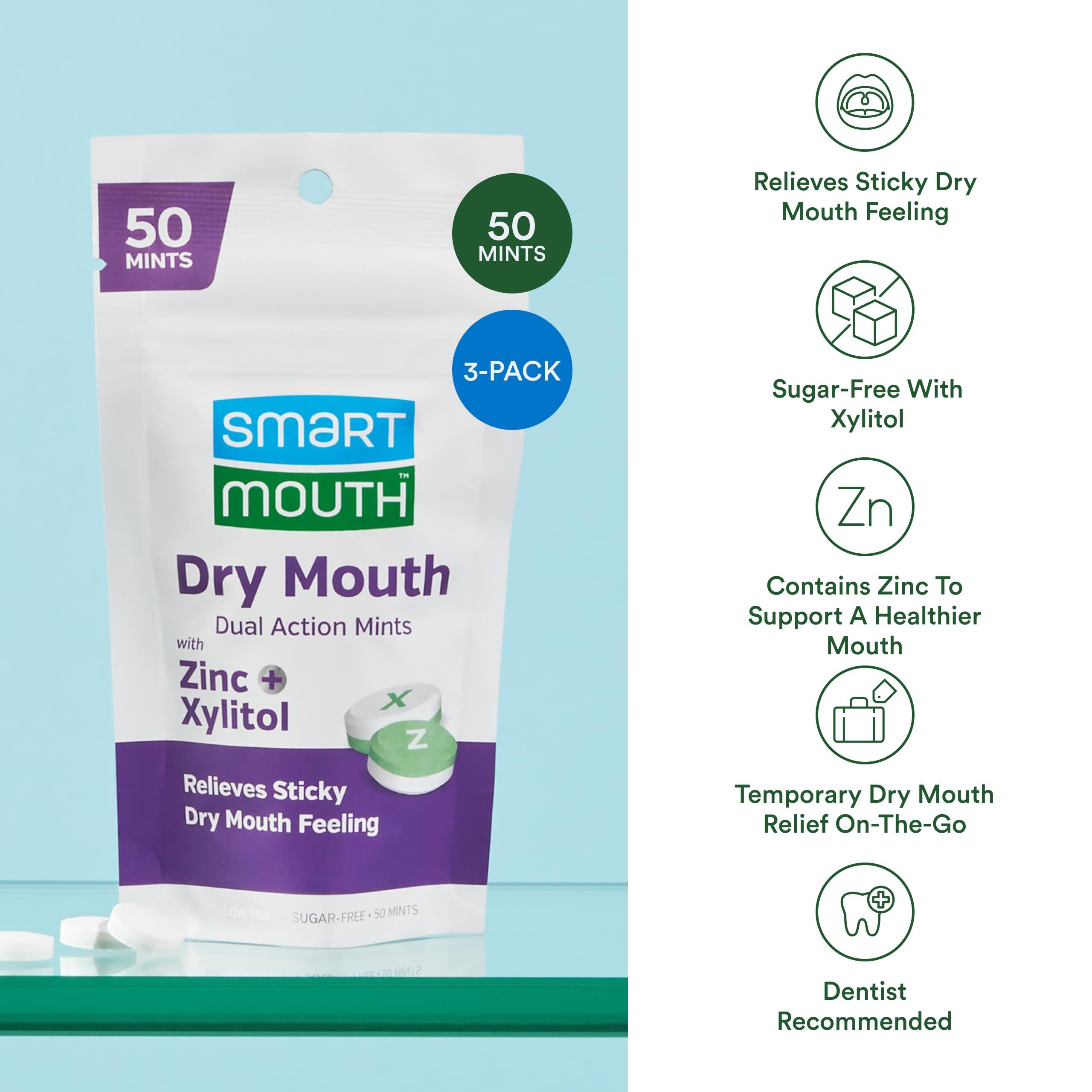 SmartMouth SmartMouth Dry Mouth Dual-Action Mints - Sugar-Free Breath Mints - 50 Count, 3 Pack, Mellow Mint