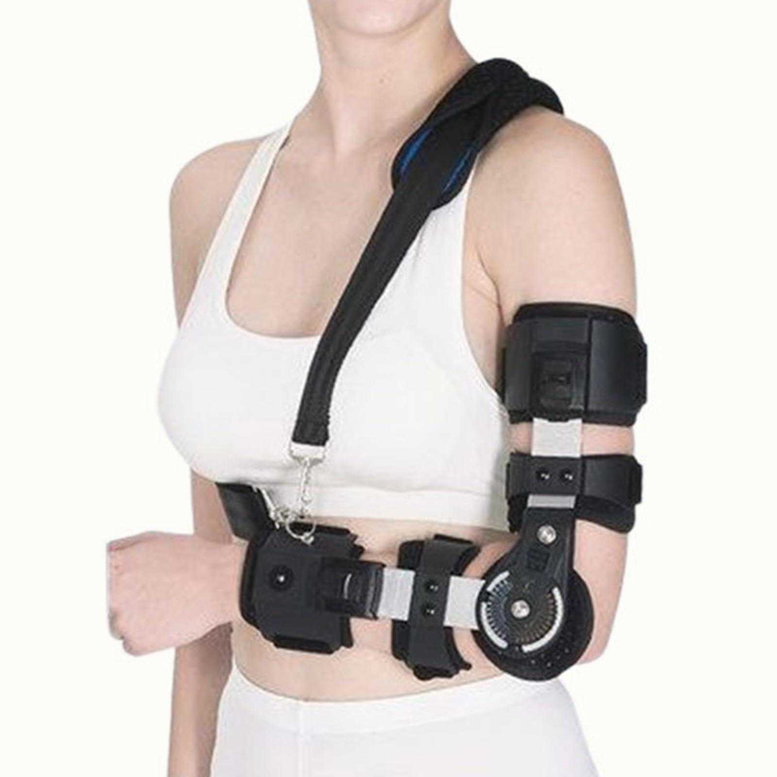 PopieL Post Op Elbow Brace for Surgery Pain Relief Recovery, Adjustable Hinged Rom Elbow Brace, Elbow Splint Immobilizer for Left or Right Elbow, Hand Arm Splint for Men Women,right