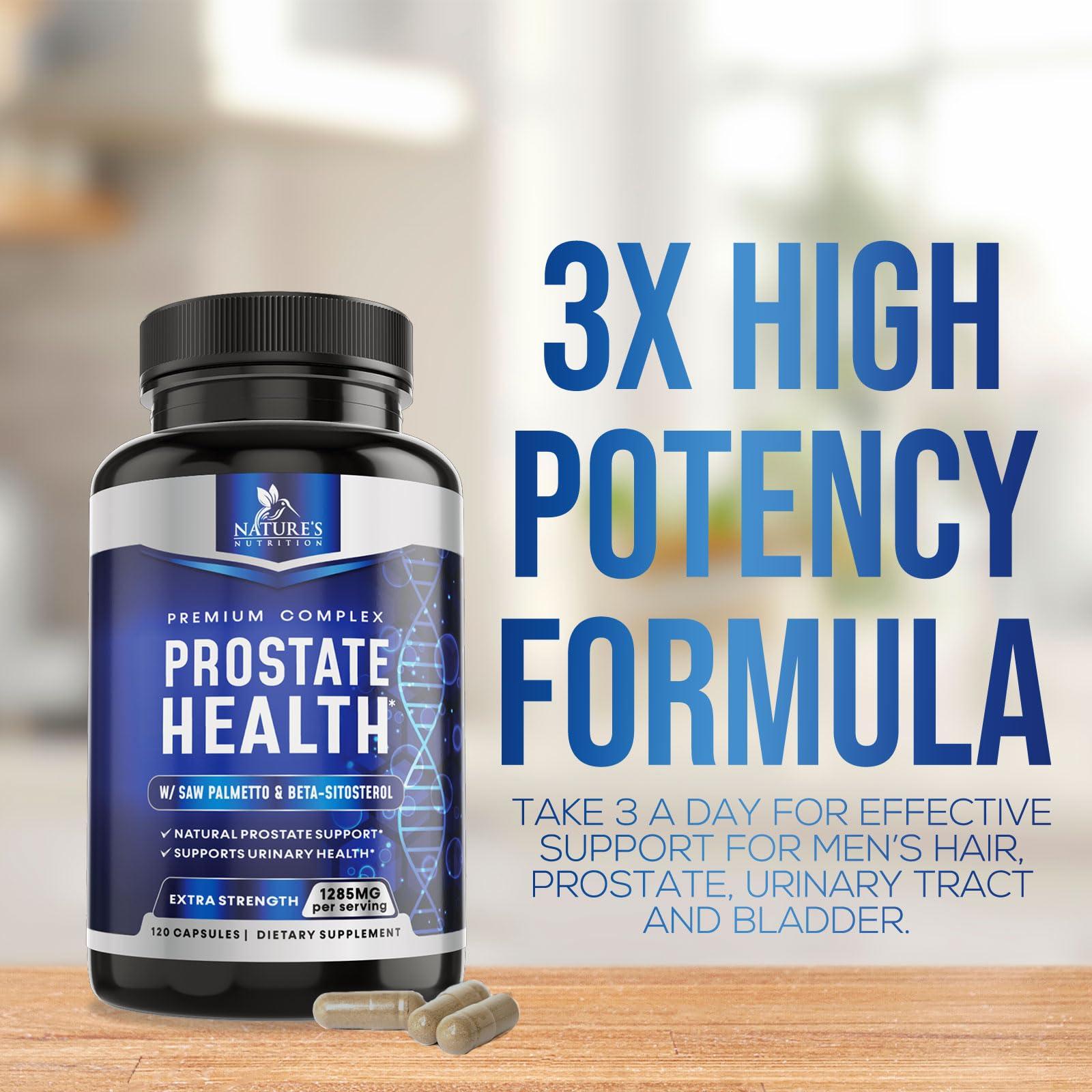 Nature\'s Nutrition Prostate Men Supplement - Support Complex Formula with Saw Palmetto, Beta Sitosterol, Stinging Nettle, Pygeum, Pumpkin Seed, Zinc, Vitamin B6 E - Supports Prostate & Urinary Health - 120 Capsules