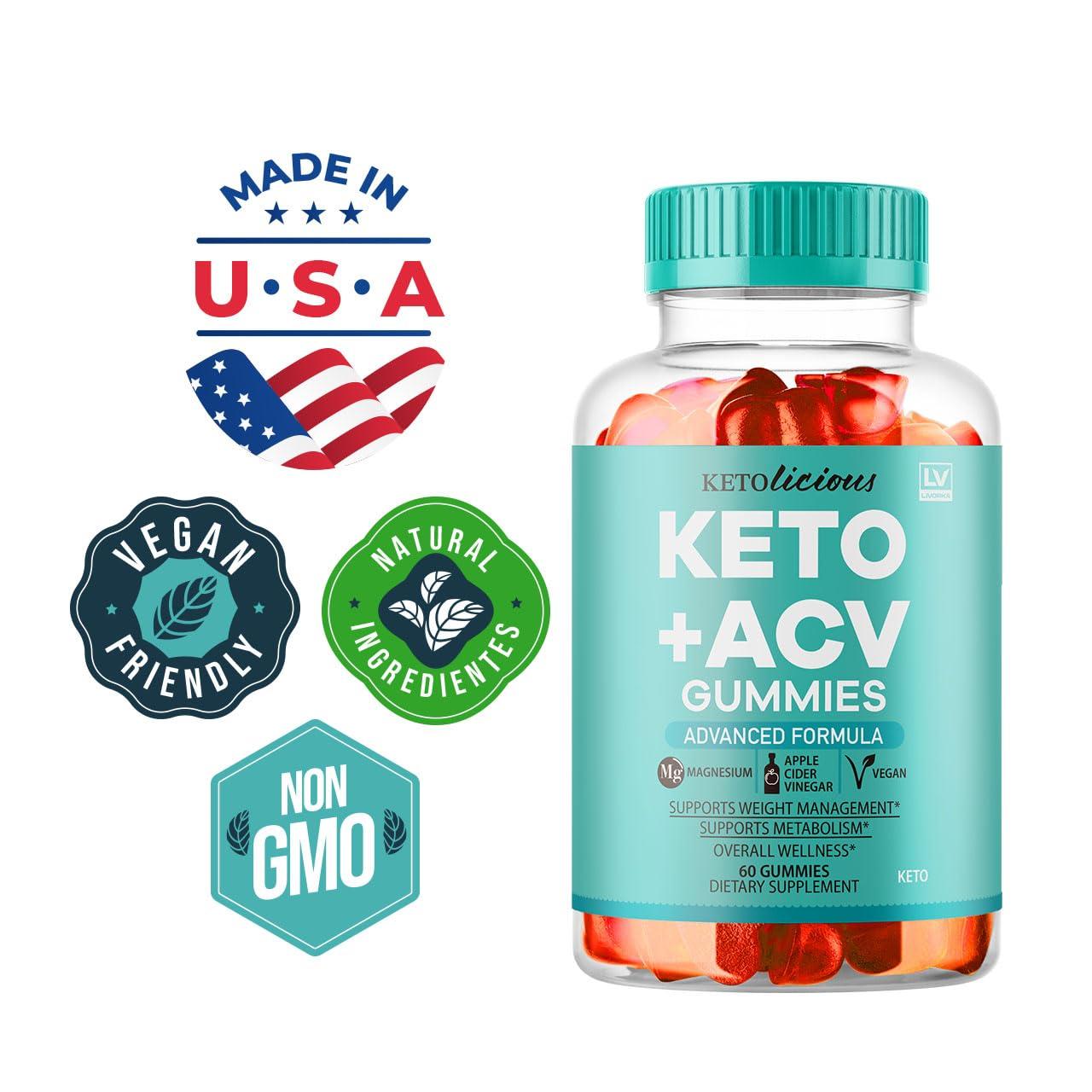 LIVORKA Ketolicious Keto ACV Gummies Advanced Formula, Ketolicious Gummies, 60 Gummies for 1 Month