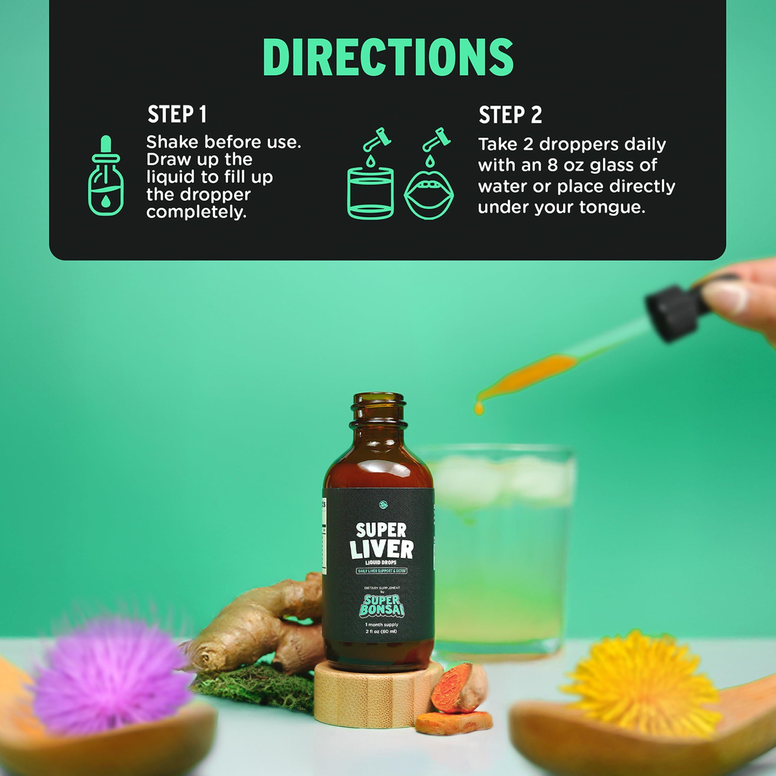 SUPERBONSAI SuperBonsai Super Liver Support with Milk Thistle - All Natural Liver Cleanse Detox & Repair Aid - Doctor-Formulated Liver Supplement - Liquid Herbal Supplements for Liver Health - 1 Month Supply