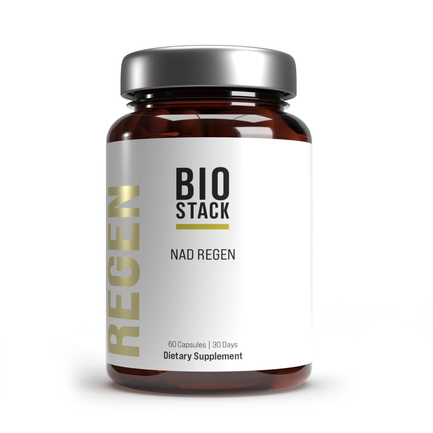 BIOSTACK BIOSTACK NAD Regen, NAD+ Supplement for Anti-Aging, Natural Energy, Cell Regeneration & Brain, Boosts Nicotinamide Riboside, Vegan Friendly NAD Supplement with Resveratrol (60 Capsules)