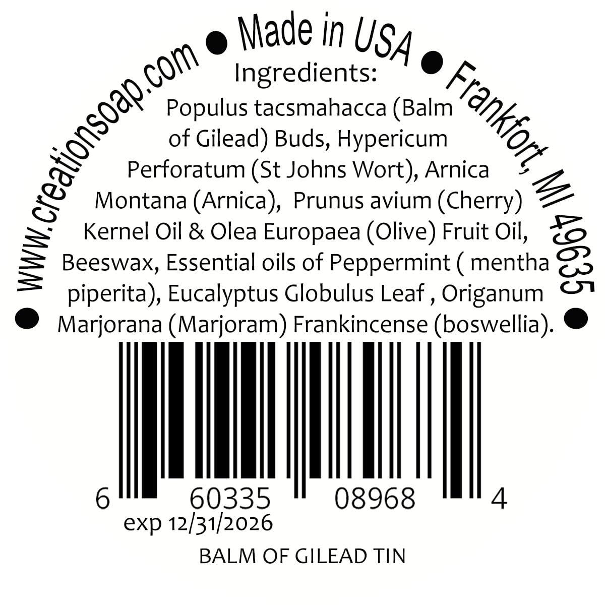 Creation Farm Creation Farm Balm of Gilead Salve - Large 4 Oz Tin - All Botanical Balm of Gilead Bud Ointment, Todos Bálsamo de Galaad pomada botánico