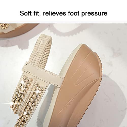 CLSQLXYJZC Summer Round Toe Sandals for Women, Fashion Platform Wedge Rhinestone Women's Orthopedic Bunion Corrector Sandals, for Soft Big Toe Foot Correction Sandal ( Color : Brown , Foot length : 25.5cm )