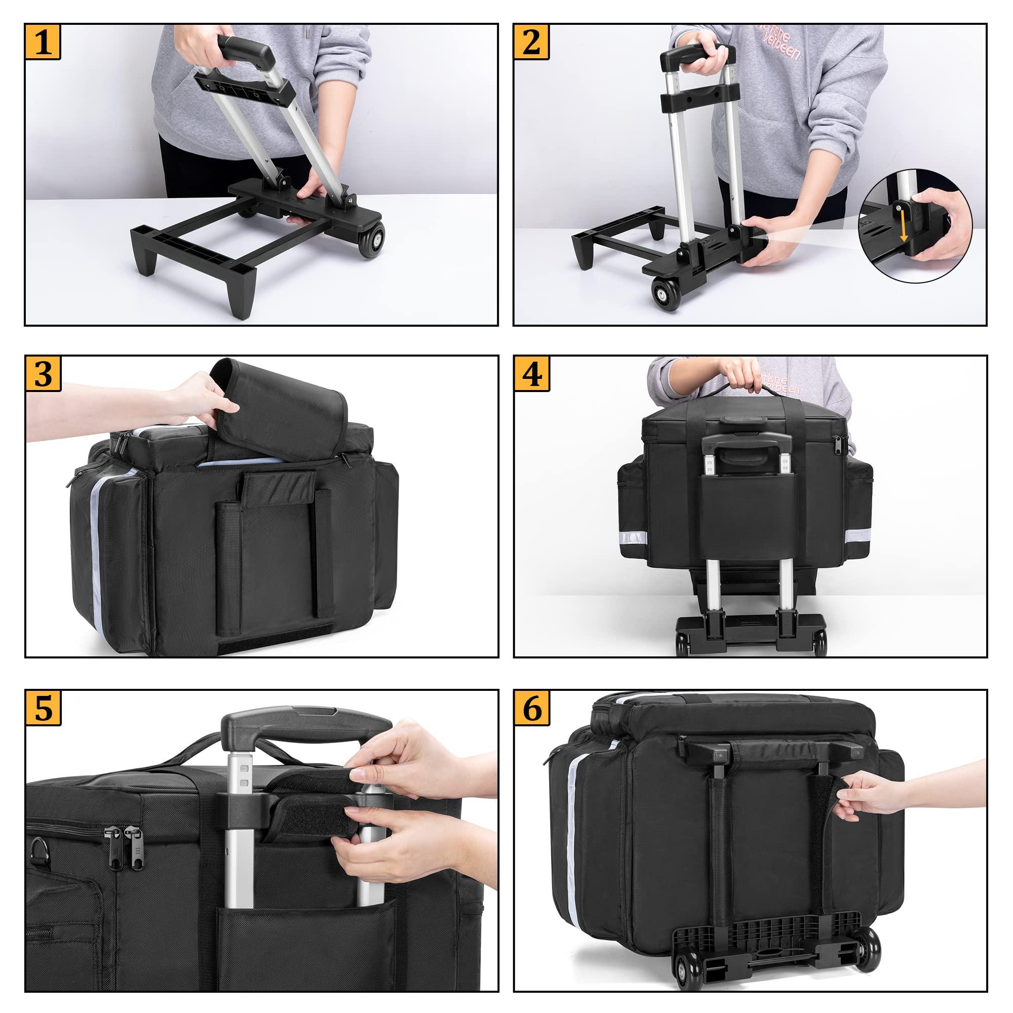 Damero Damero Rolling Medical Bag with Detachable Trolley, Medical Equipment Bag with Removable Pouches and Dividers, First Aid Responder Bag Empty for Home Health Nurses, Doctors, EMT, EMS, Black