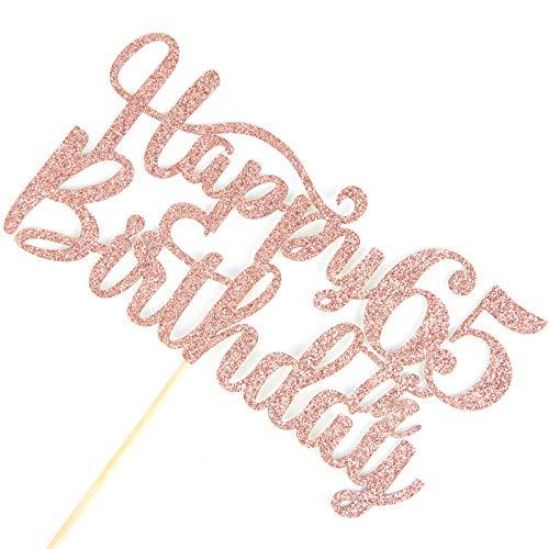 Halodete Happy 65th Birthday Cake Topper, 65th Birthday/Anniversary Party Supplies, Cheers to Sixty-five Years Party Decoration - Rose Gold Glitter