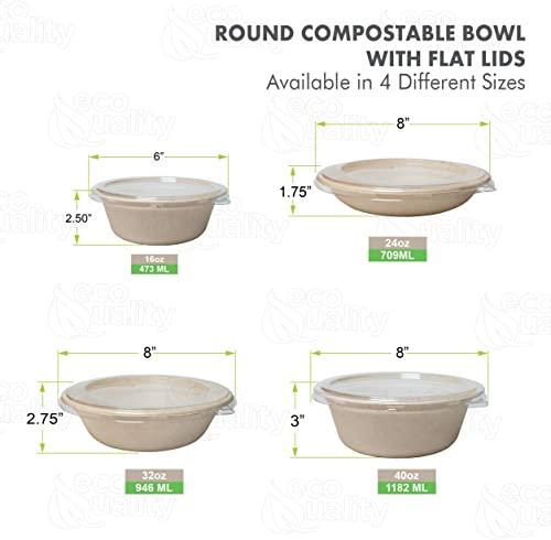 EcoQuality [400 Pack] 16 oz Compostable Paper Bowls with Lids Heavy-Duty Disposable Bowls, Eco-Friendly Natural Bagasse Unbleached, Hot or Cold Use, 100% Biodegradable Soup Bowls Sugarcane