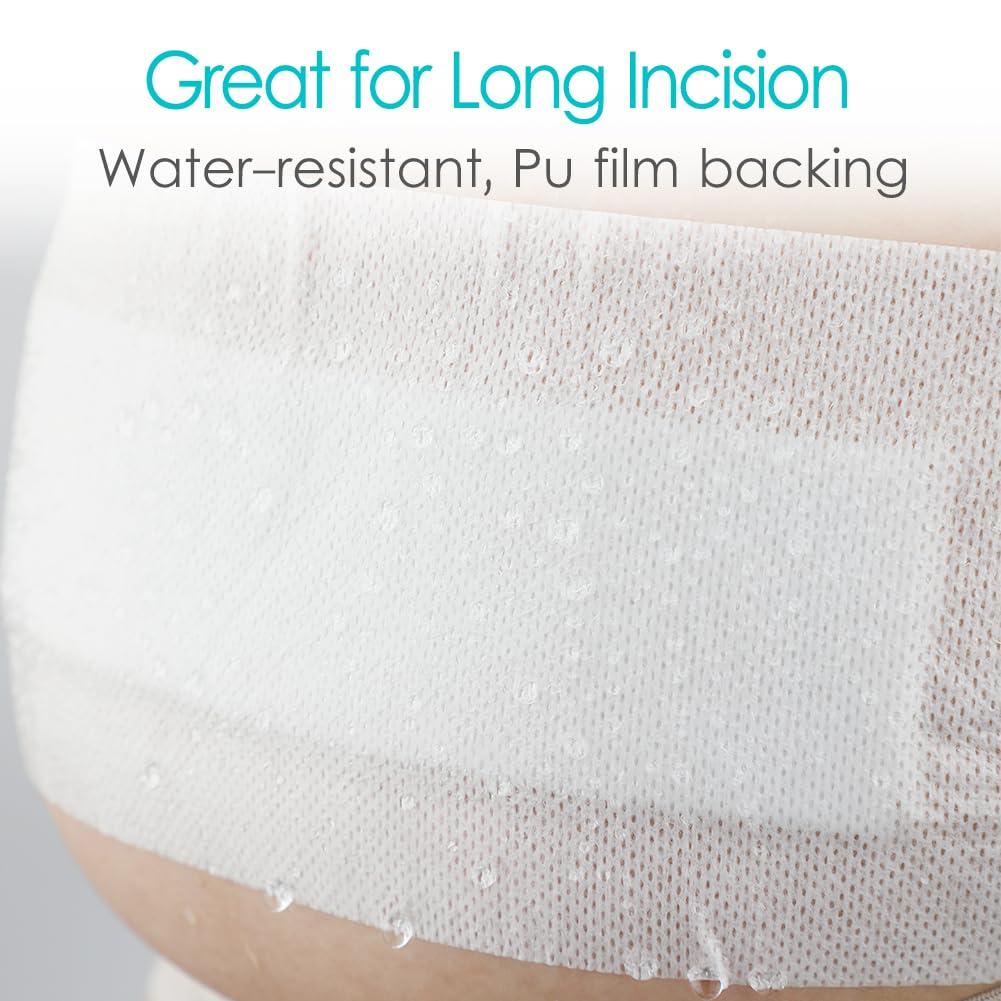 POSTOP MEDICAL WEAR 20 Pcs Waterproof C-Section Adhesive Island Dressing Long | 4x12 Inch Tummy Tuck Incision Long Post Surgery Bordered Gauze Bandage + Absorbent Dressing Pad Sterile Large Wound Recovery