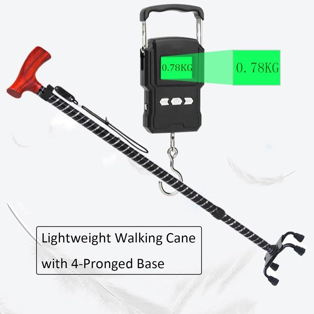 D Ger Store Adjustable Walking Cane (x1) with Four Pronged Base for Extra Stability, Great for Travel or Work