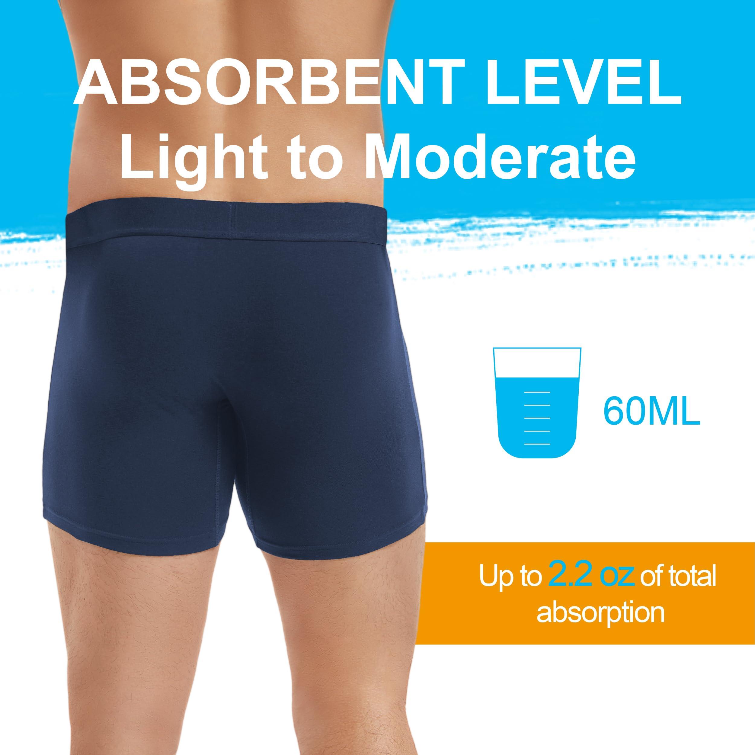 IRISMORII RISMORII Mens Leakproof Underwear Washable Adult Bladder Protection Incontinence Absorbent Trunk 60 ML Absorbency (Dark Blue L)