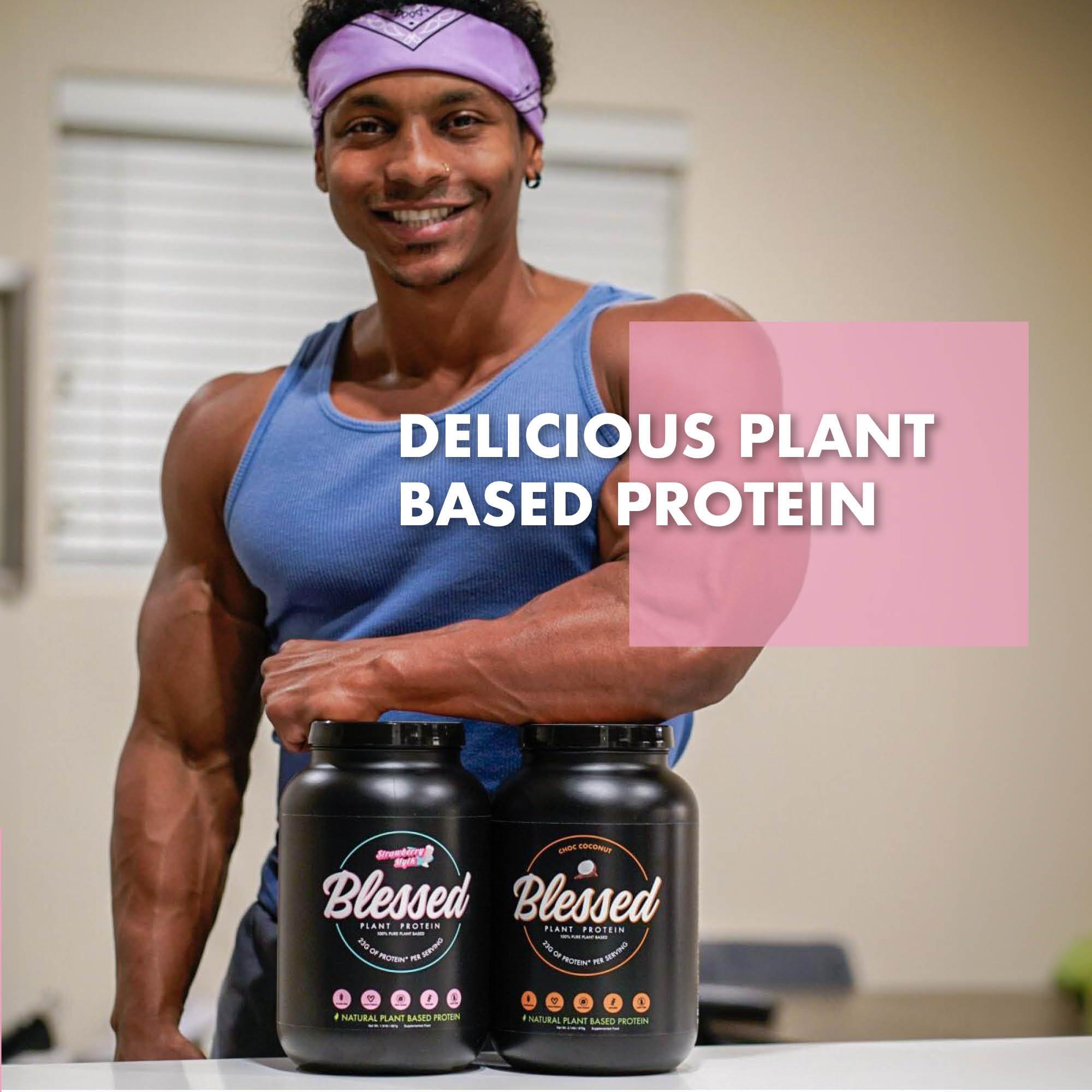 BLESSED BLESSED Vegan Protein Powder - Plant Based Protein Powder Meal Replacement Protein Shake, 23g of Pea Protein Powder, Dairy Free, Gluten Free, Soy Free, No Sugar Added, 30 Servings (Strawberry Mylk)