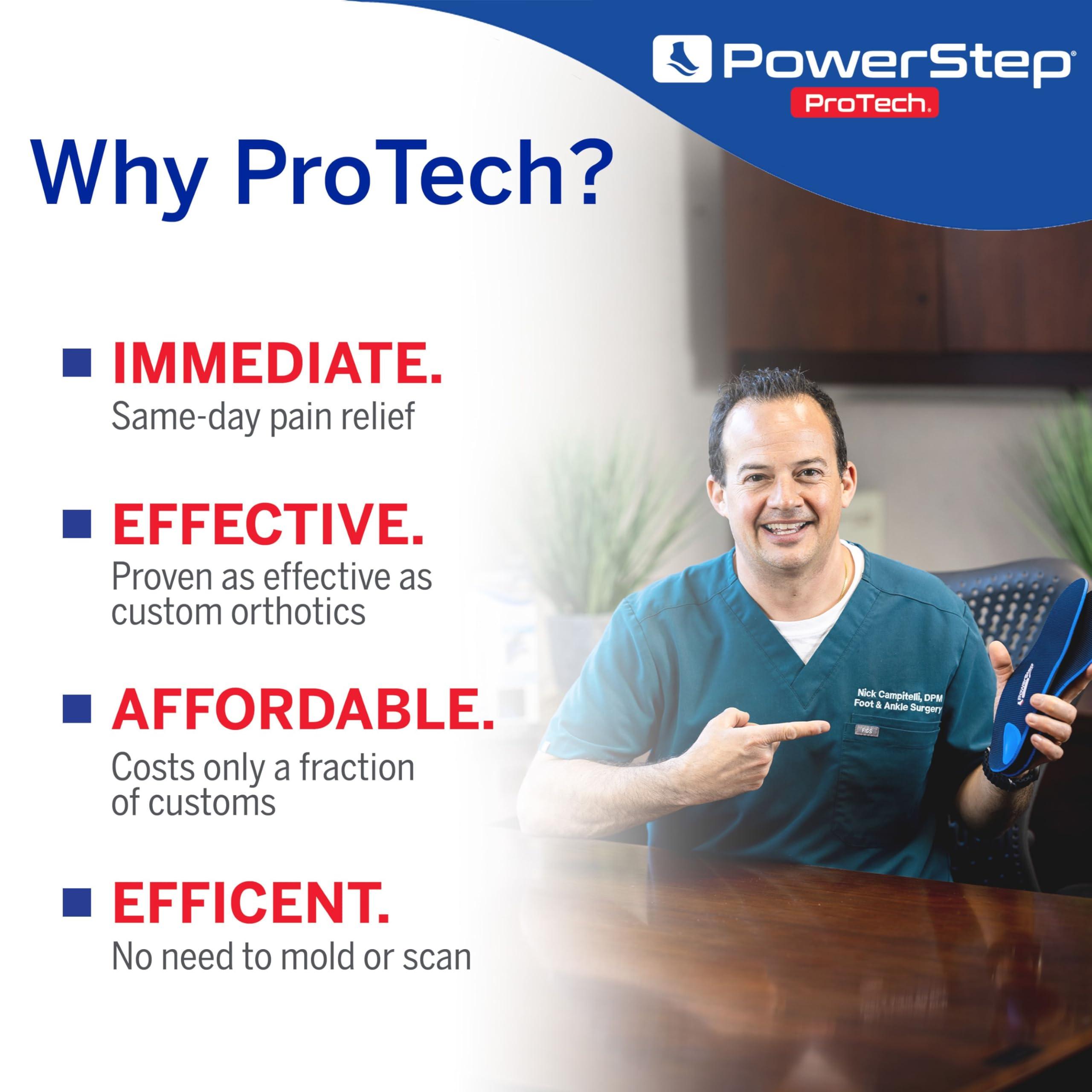 Powerstep Powerstep ProTech Low Arch Orthotic Inserts - Overpronation & Plantar Fasciitis Inserts for Rigid Arch Support - Medial Grade Orthotics for Low Arches + Flat Feet (M 12-13)