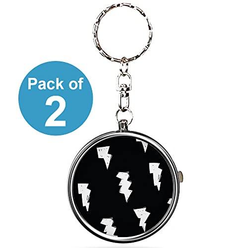 Xtremepads Pack of 2 - Portable Pill Organizer (Cute Bolt Modern) Metal Medicine Box, 3 Compartment Stash Vitamin Meds Case with Keychain