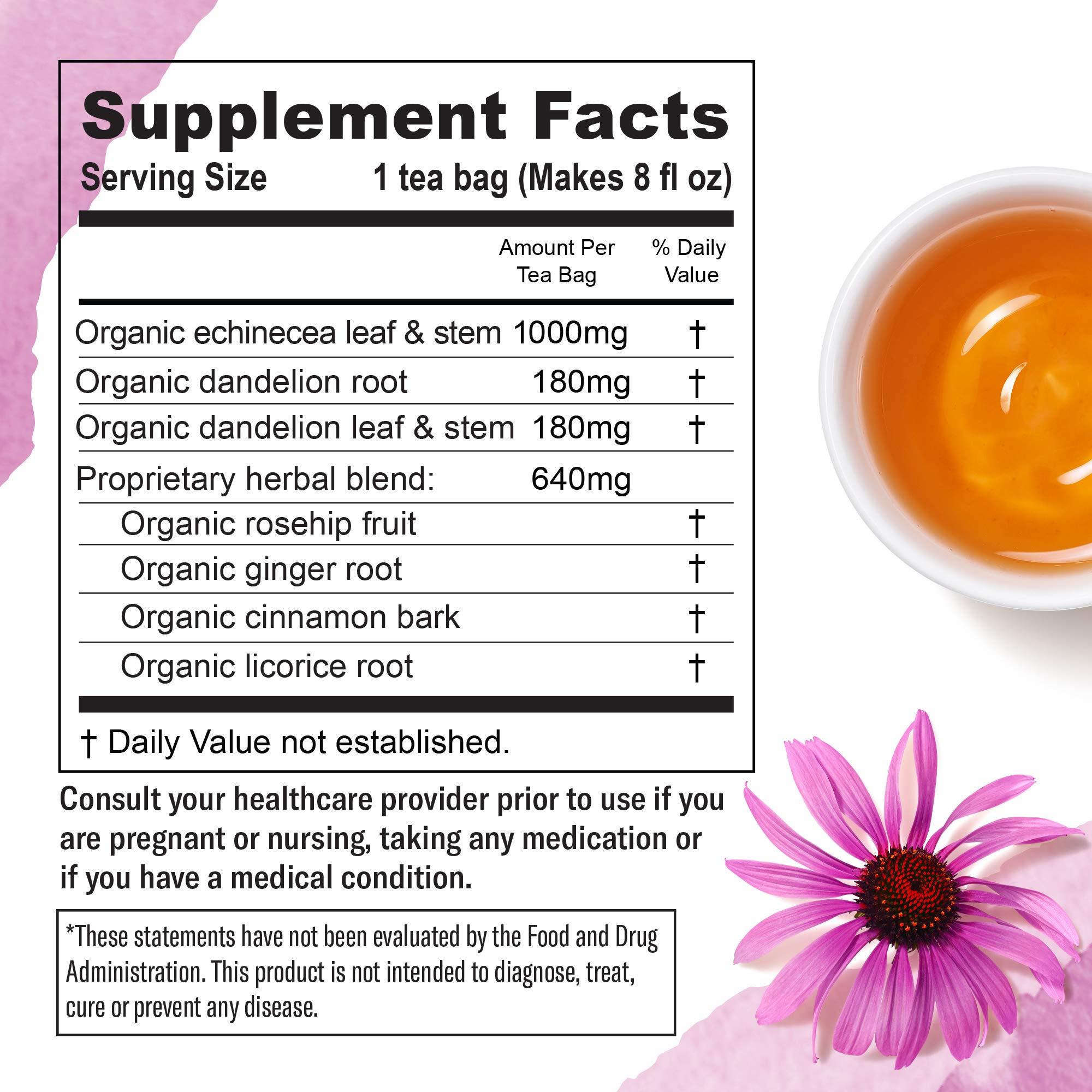 Numi Numi Organic Immune Boost Tea, 16 Tea Bags (Pack of 3), Echinacea, Dandelion and Rosehips, Caffeine Free