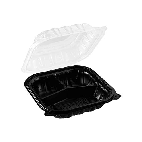 Karat Karat Premium PP Hinged Container, Take Out Food Containers - Case (8\"x8\", 3 compartments)