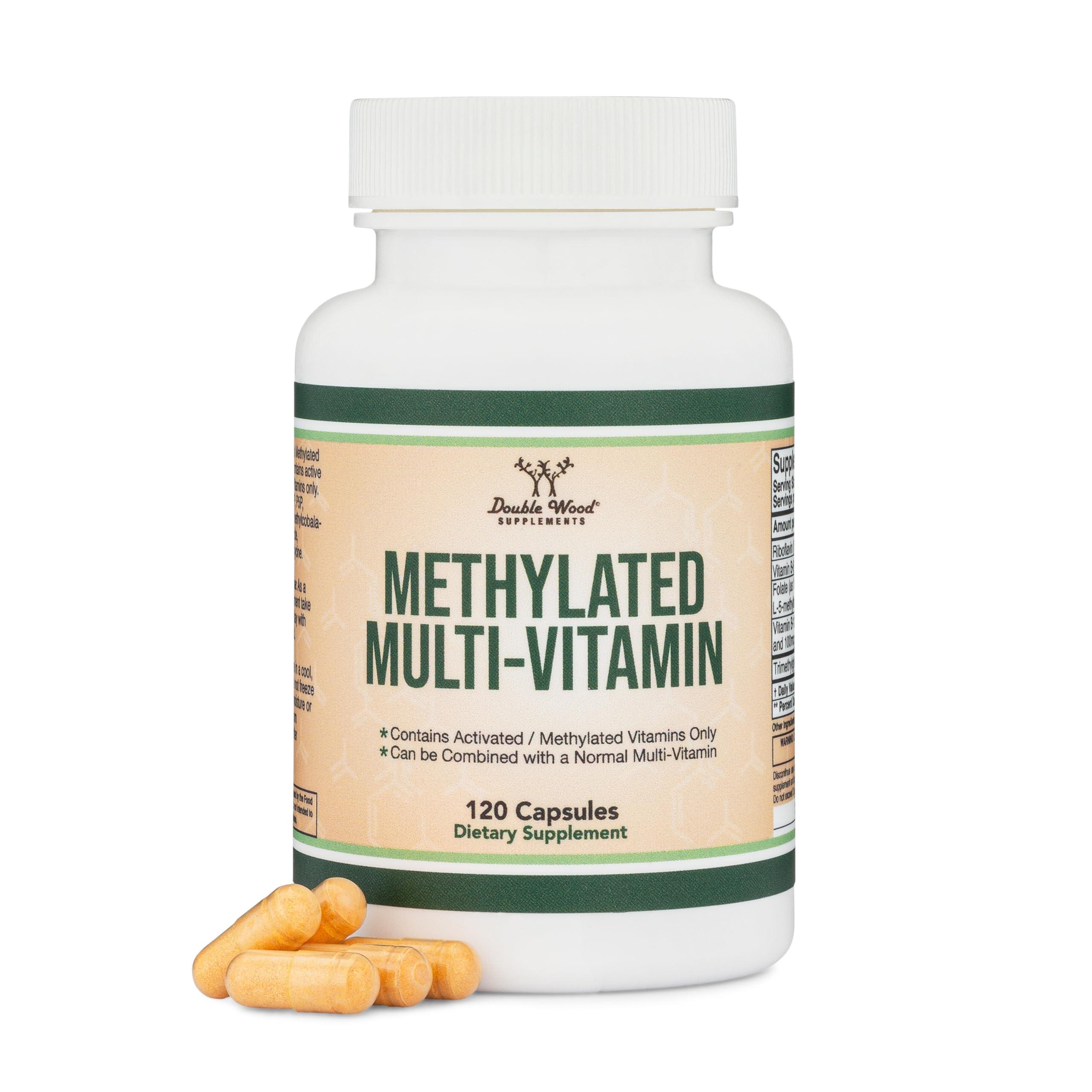 Double Wood Supplements Methylated Multivitamin (Methylated and Activated Vitamins Only - B Complex with Trimethylglycine (TMG) and Methylfolate)(Non-GMO, Gluten Free MTHFR Supplement) 120 Capsules by Double Wood
