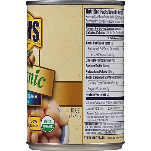 Bush's Best BUSH'S BEST Organic Garbanzo Beans Canned Beans, Organic Chick Peas, USDA Certified Organic, Source of Plant Based Protein and Fiber, Low Fat, Gluten Free (6)