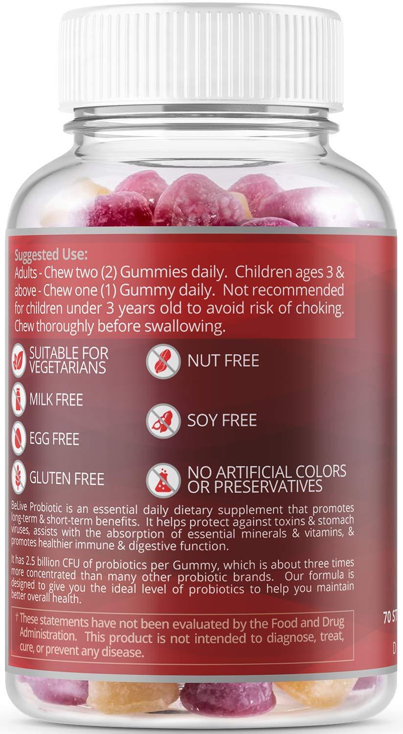 BeLive BeLive Probiotic Gummies - Probiotics with 5 Billion CFUs for Digestive Health, Men, Women & Kids - for Immune Support, Sugar Free & Vegan | 60 Ct – Blueberry, Strawberry & Orange