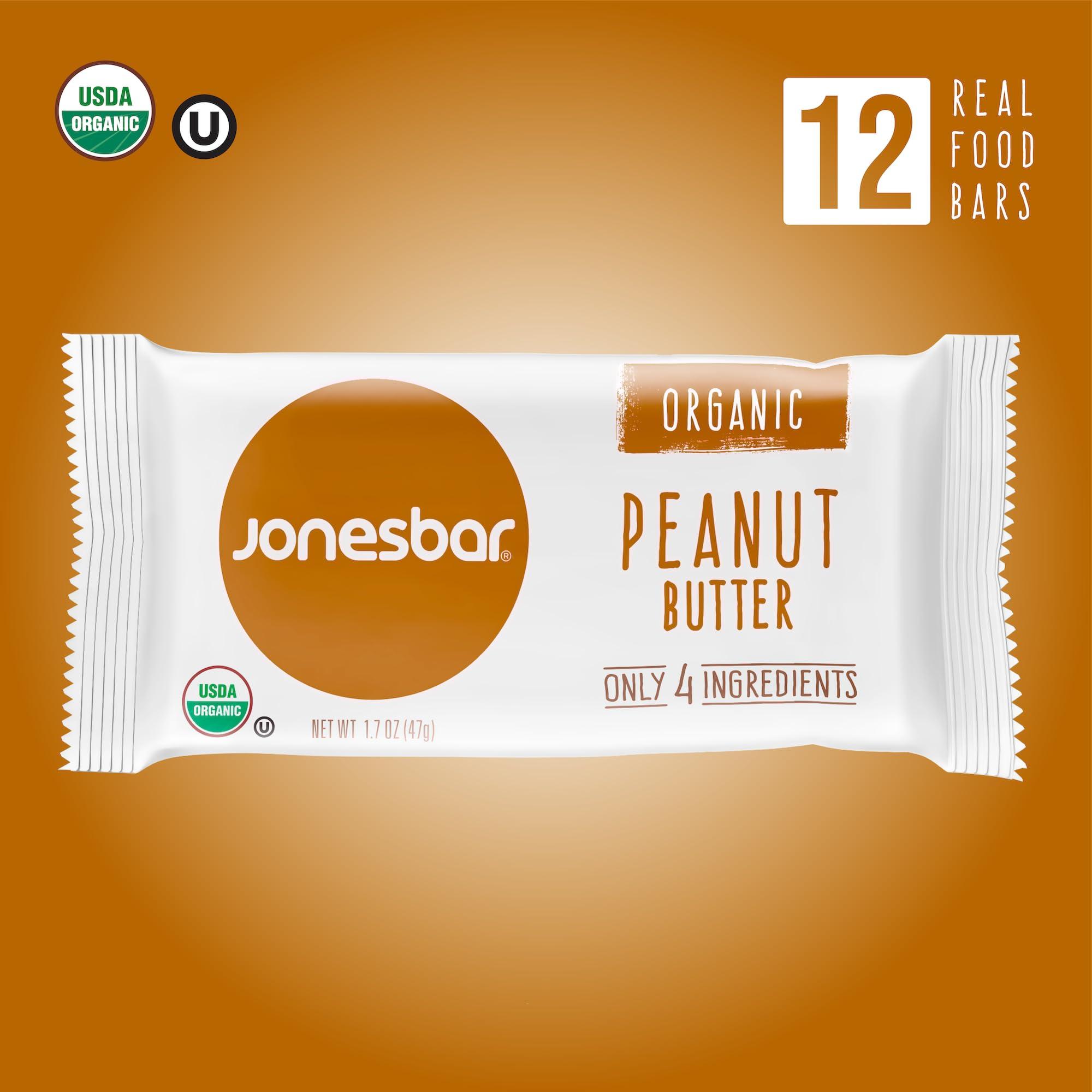 jonesbar JONESBAR (Peanut Butter, 12 Count (Pack of 1)), USDA Organic Fruit & Nut Bar, Non-GMO, Kosher, Vegan, Gluten Free, Simple Snack Bar