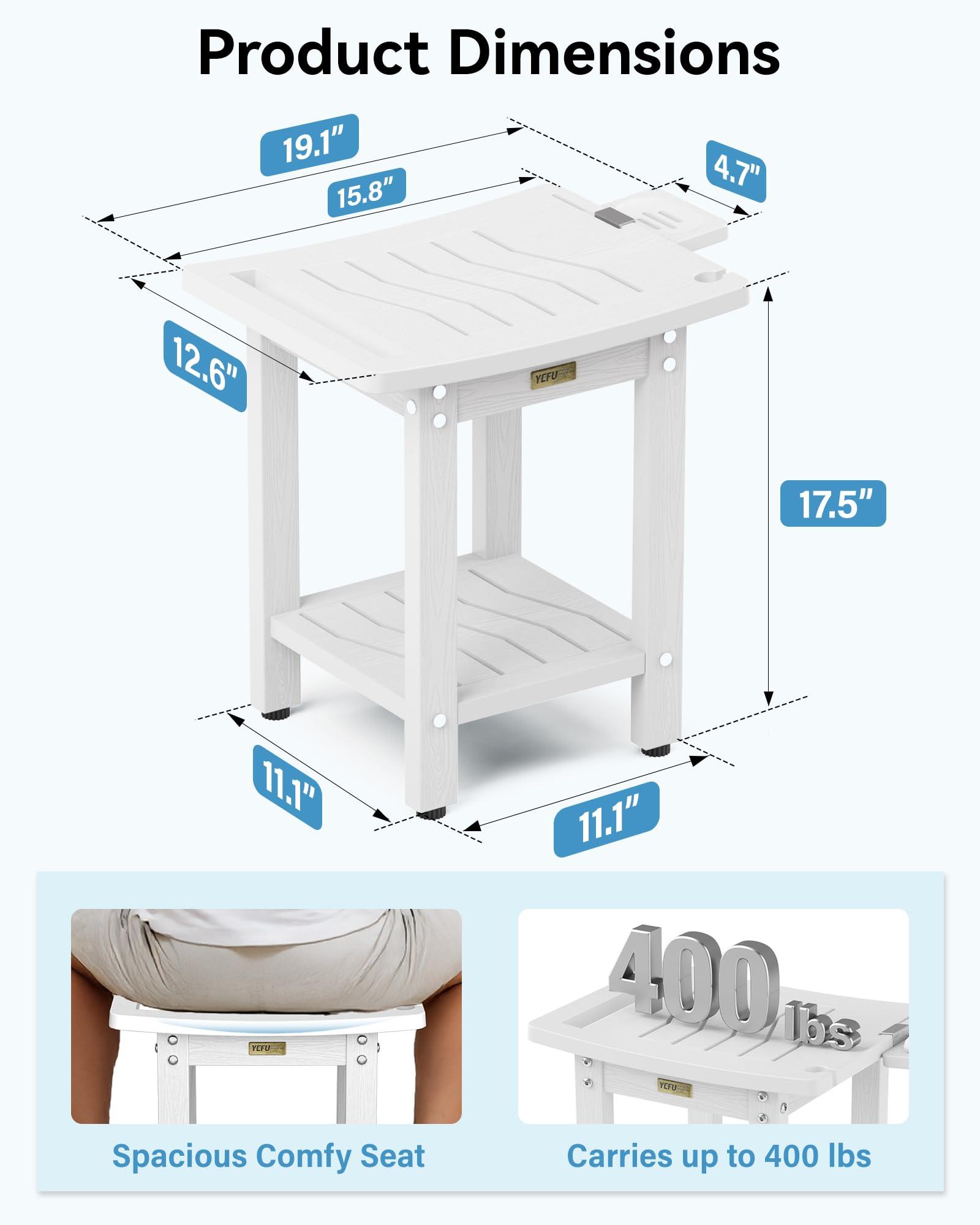 YEFU Elderly Shower Chair for Inside Shower: Shower Stool Waterproof Plastic White Small for Shaving Legs Bathtub Small Spaces - Shower Bench Seat for Adults Seniors Disabled