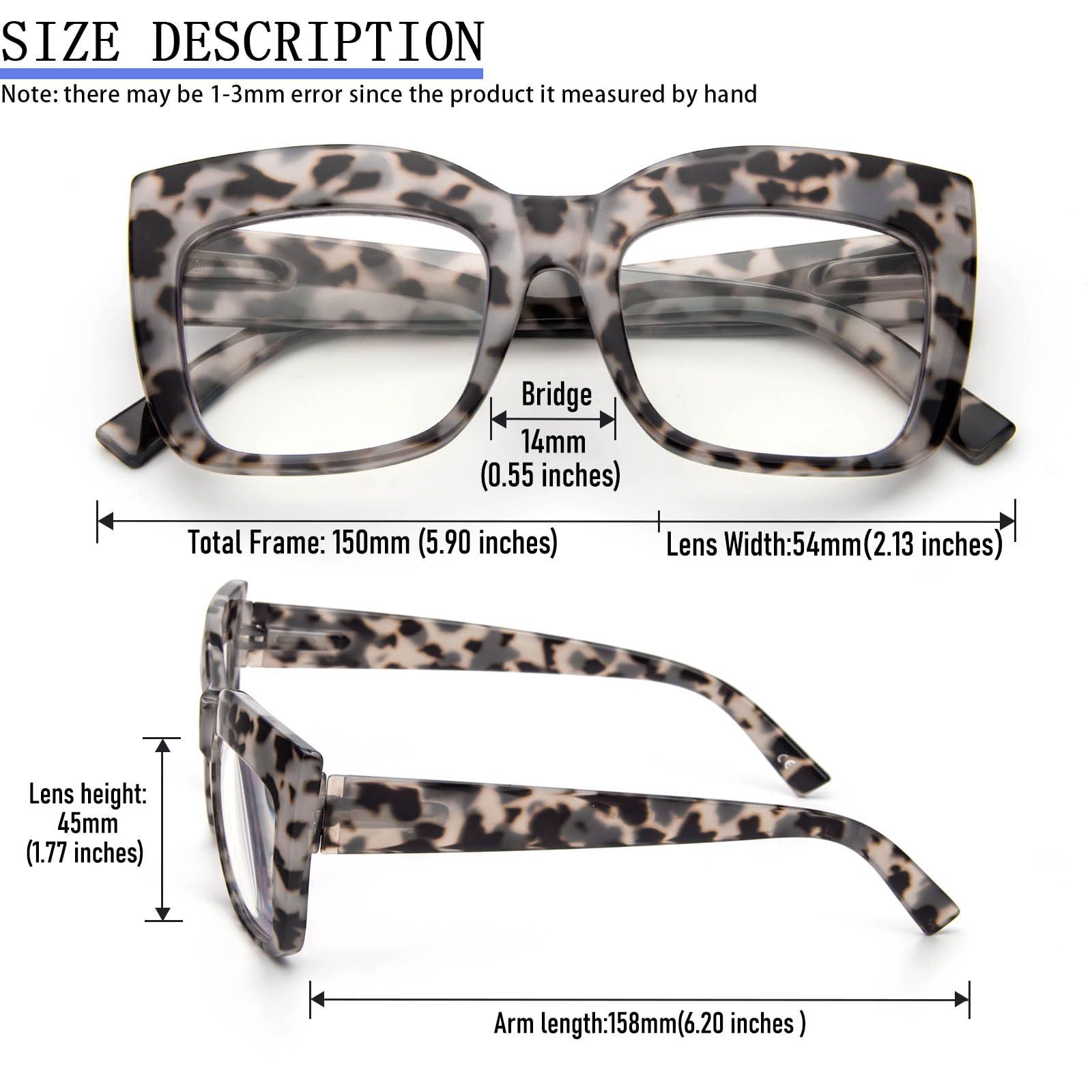 REAVEE REAVEE 3 Pack Oversized Reading Glasses for Women Thick Large Frame Blue Light Blocking Stylish Computer Readers Spring Hinge,Black Blue Grey 2.5