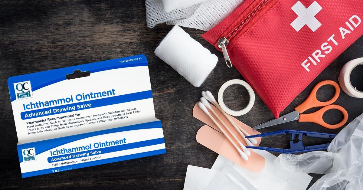 Quality Choice Quality Choice Ichthammol Ointment 20%, Advanced Drawing Salve, Soothing Skin Relief for Plant Irritations, Splinter, Slivers, Acne, Boils, Ingrown Hairs & Nails,Bug Bites & Stings, 1oz Tube