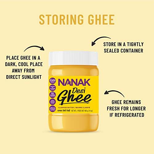 NANAK Nanak Desi Ghee Clarified Butter - Premium Quality, Keto Friendly, Certified Paleo, Lactose-Free, Source of Vitamins A & D Great Alternative for Butter Suitable for Cooking (14 oz)