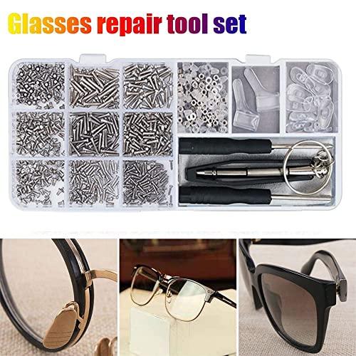 Generic Glasses Screws Repair Kit,Eyeglass Sunglasses Screws Set Screw Nuts Nose Pads Complete Glasses Screws with Screwdriver Tweezer(TriangleBindingScrew)