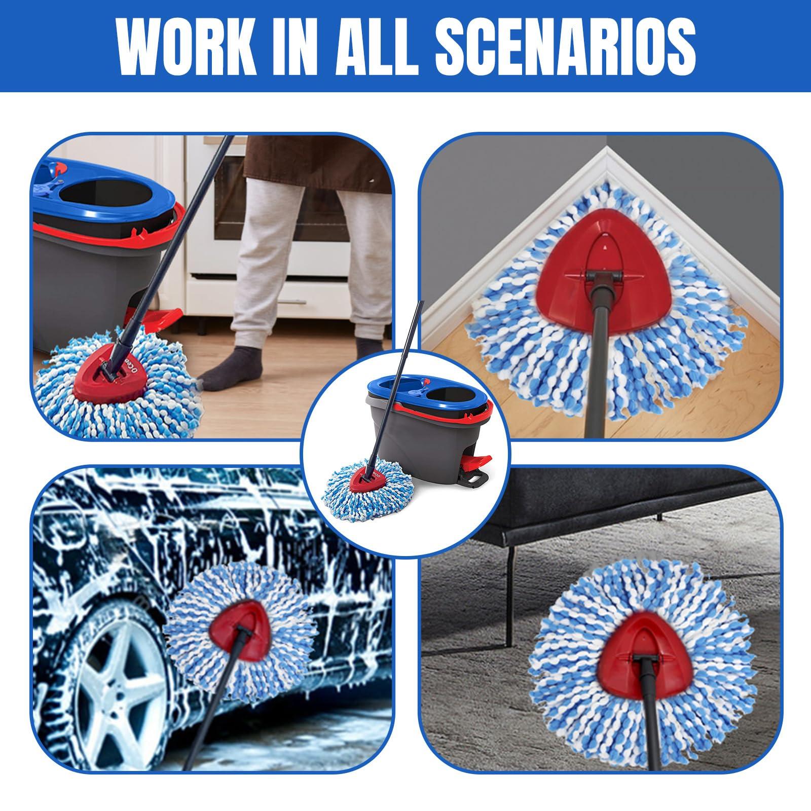 HANDRERLEE 16Pcs Spin Mop Replacement Heads, 360 Easy Wring Spin Mop 100% Microfiber Refill, Easy Cleaning Spin Mop Heads, 2 Tank System Replace Head for Easy House Cleaning Floor Mopping,Blue&White