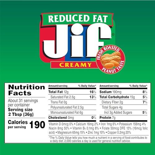 Jif Jif Reduced Fat Creamy Peanut Butter Spread, 40 Ounces, 60% Peanuts