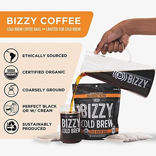 Bizzy Bizzy Organic Cold Brew Coffee | Bundle | Coarse Ground Coffee | Breakfast Blend 1 LB + Breakfast Blend Brew Bags 4-count | 2 Pack