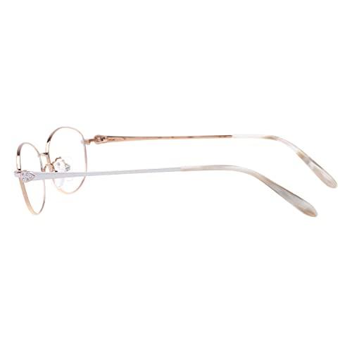 HELES HELES Full Rim Pure Titanium Oval Reading Glasses for Women Anti-Reflective UV400 Coating Single Vision Spectacles Reader-Gold & White||+5.00 Strength