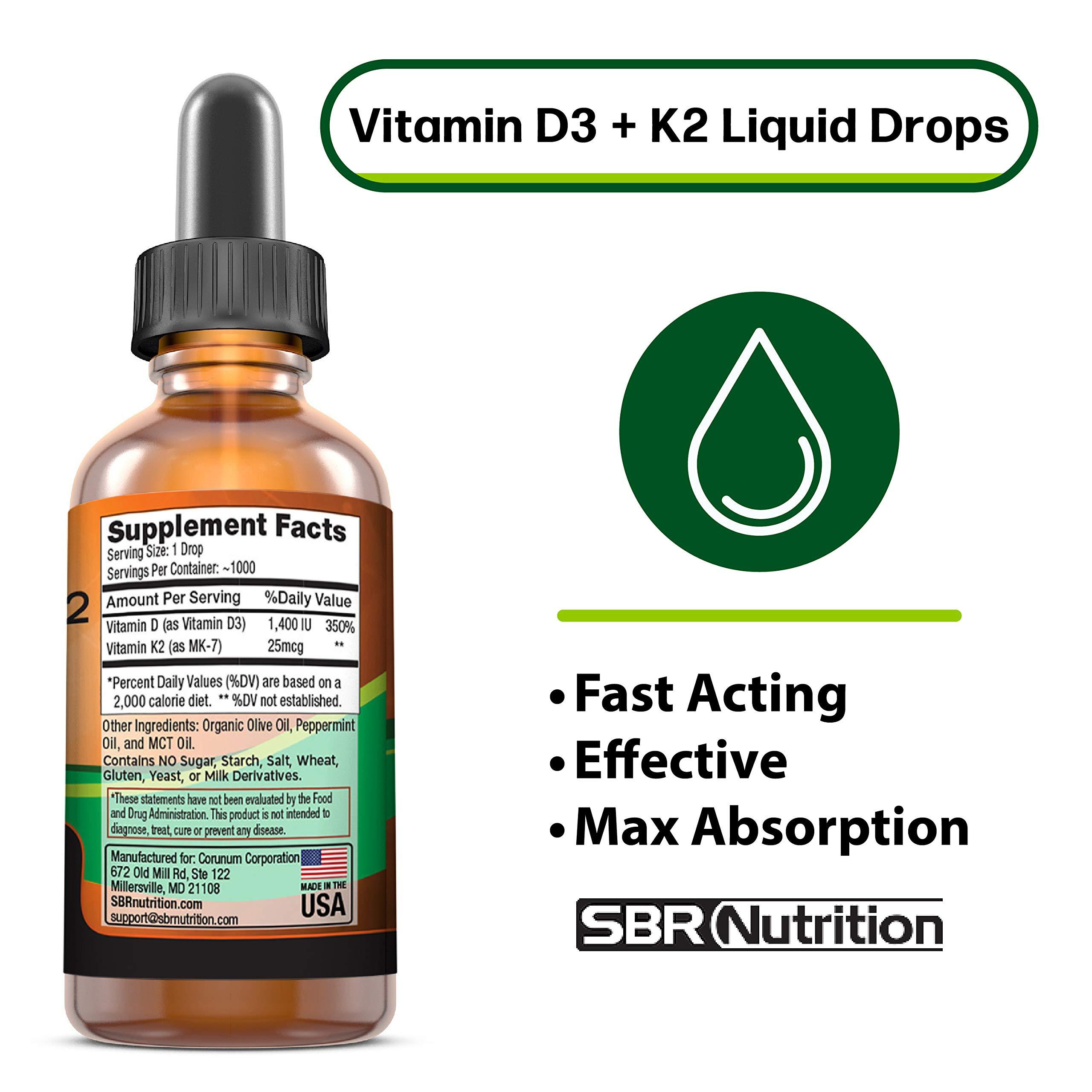 SBR Nutrition SBR Nutrition D3+K2 and Elderberry Bundle Vitamin D3K2 (MK7) Liquid Drops, Peppermint,1oz | Elderberry & Echinacea & Vitamin C Liquid Drops, 2oz | Adults & Kids | Non-GMO, Gluten Free