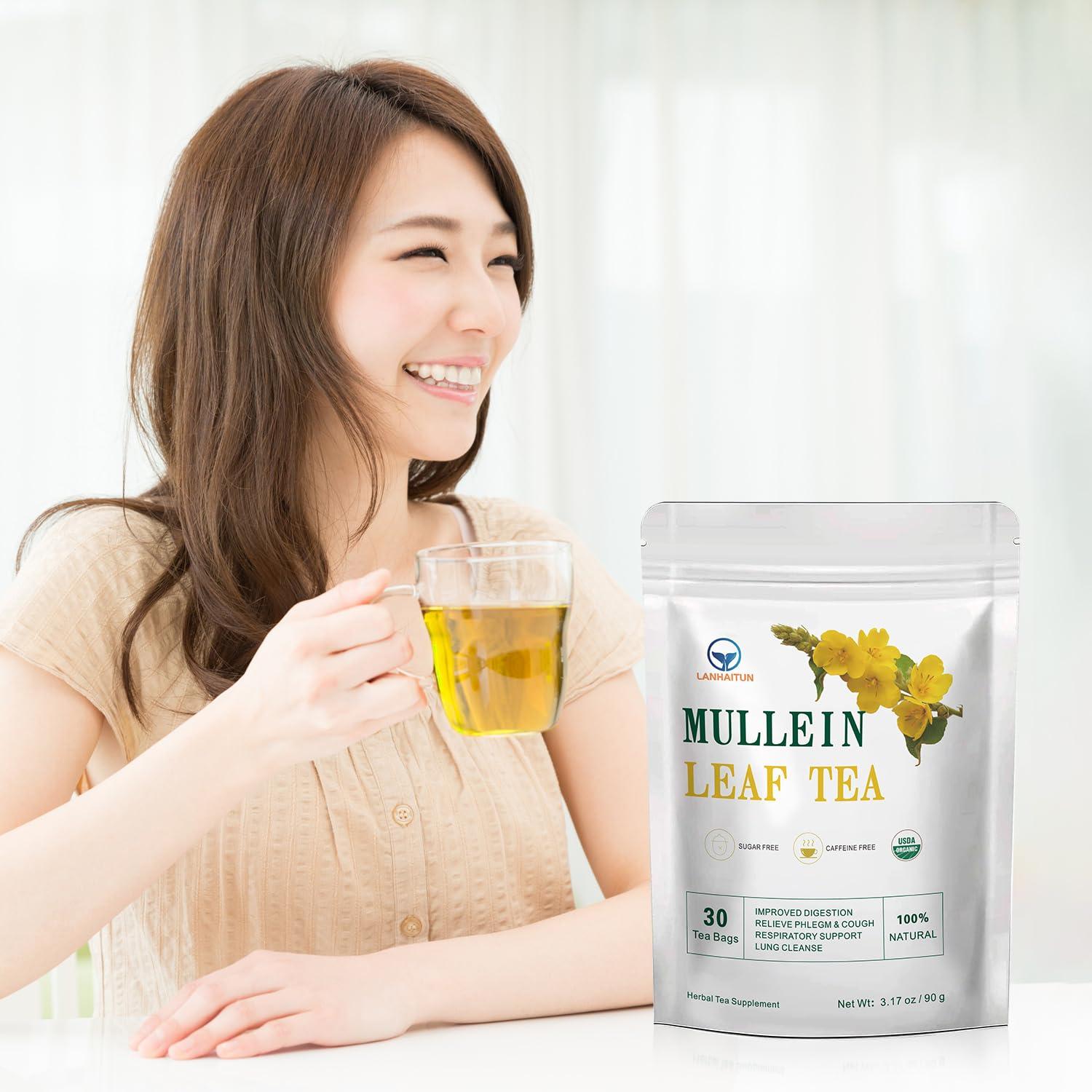 LANHAITUN Mullein Leaf Tea Organic Mullein Tea Bags for Lung Cleanse Organic Mullein Herbal Tea for Respiratory Support,Mullein Organic Herbal Tea,100% Natural,Caffeine Free,30 Tea Bags