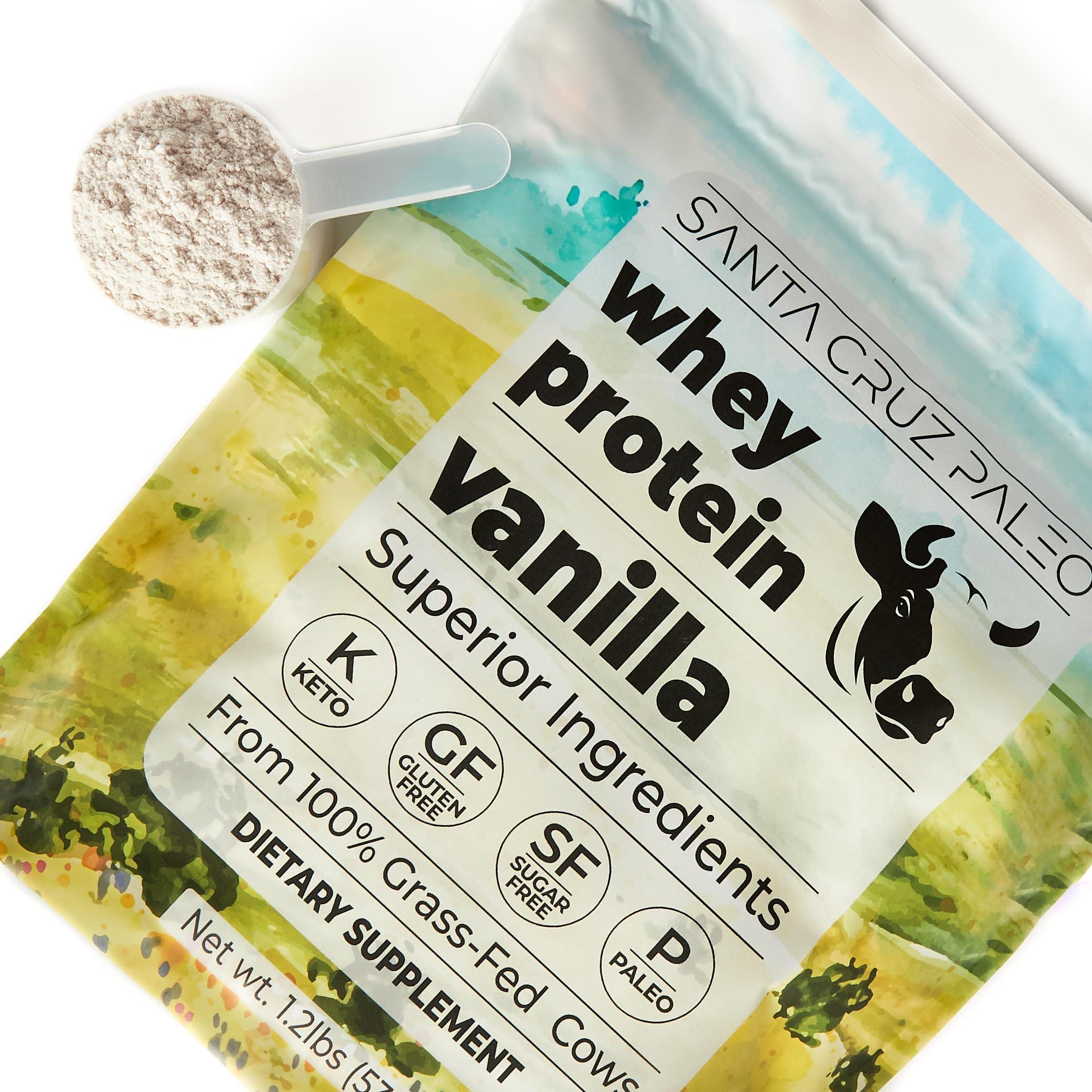 Santa Cruz Paleo Santa Cruz Paleo Whey Protein Powder, Vanilla, 20g Grass Fed Whey Protein Isolate Per Serving, Gluten Free, Keto, Sugar Free, Paleo, Natural, Post Workout Muscle Support, 20 Servings, 1.2lb Bag