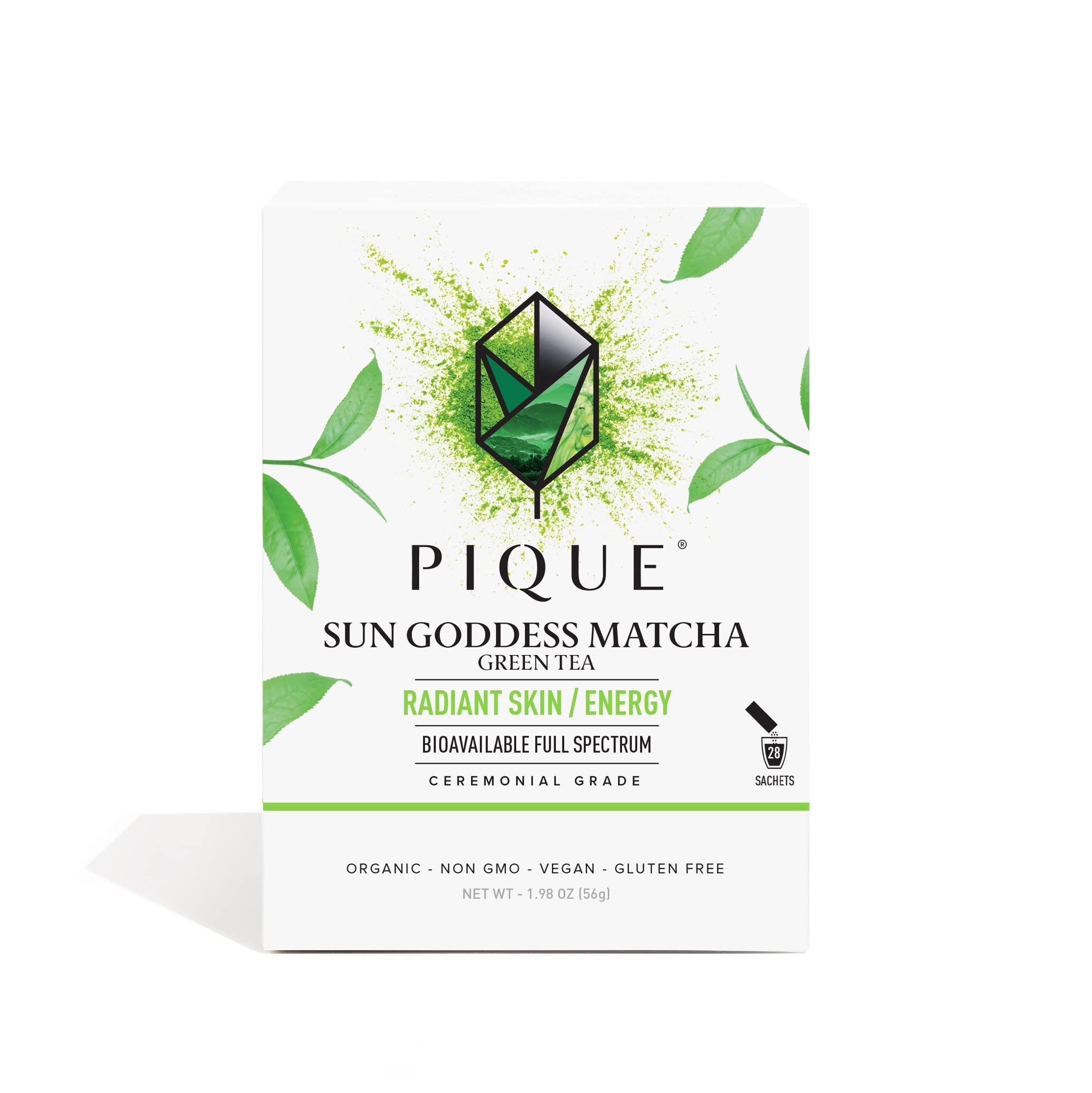 PIQUE Pique Organic Sun Goddess Matcha - Ceremonial Grade Matcha Green Tea Powder, Supports Radiant Skin, Calm Energy - 28 Single Serve Sticks (Pack of 1)