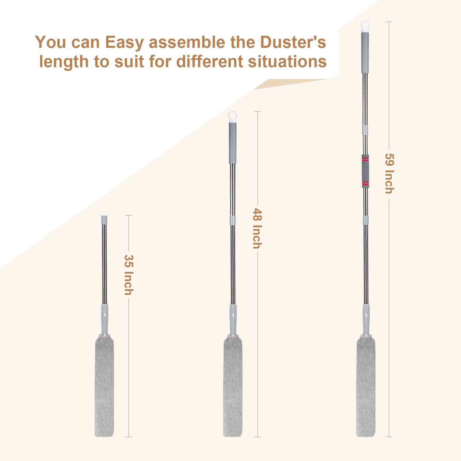 FunCee Extendable Gap Mop Dust Cleaner, Under Furniture, Fridge & Appliance Microfiber Duster, 59 Inches Extension Pole Dust Scrub Brush for Damp and Dry, Cleaning Supplies Tools for Bedroom Bed Sofa Kitchen