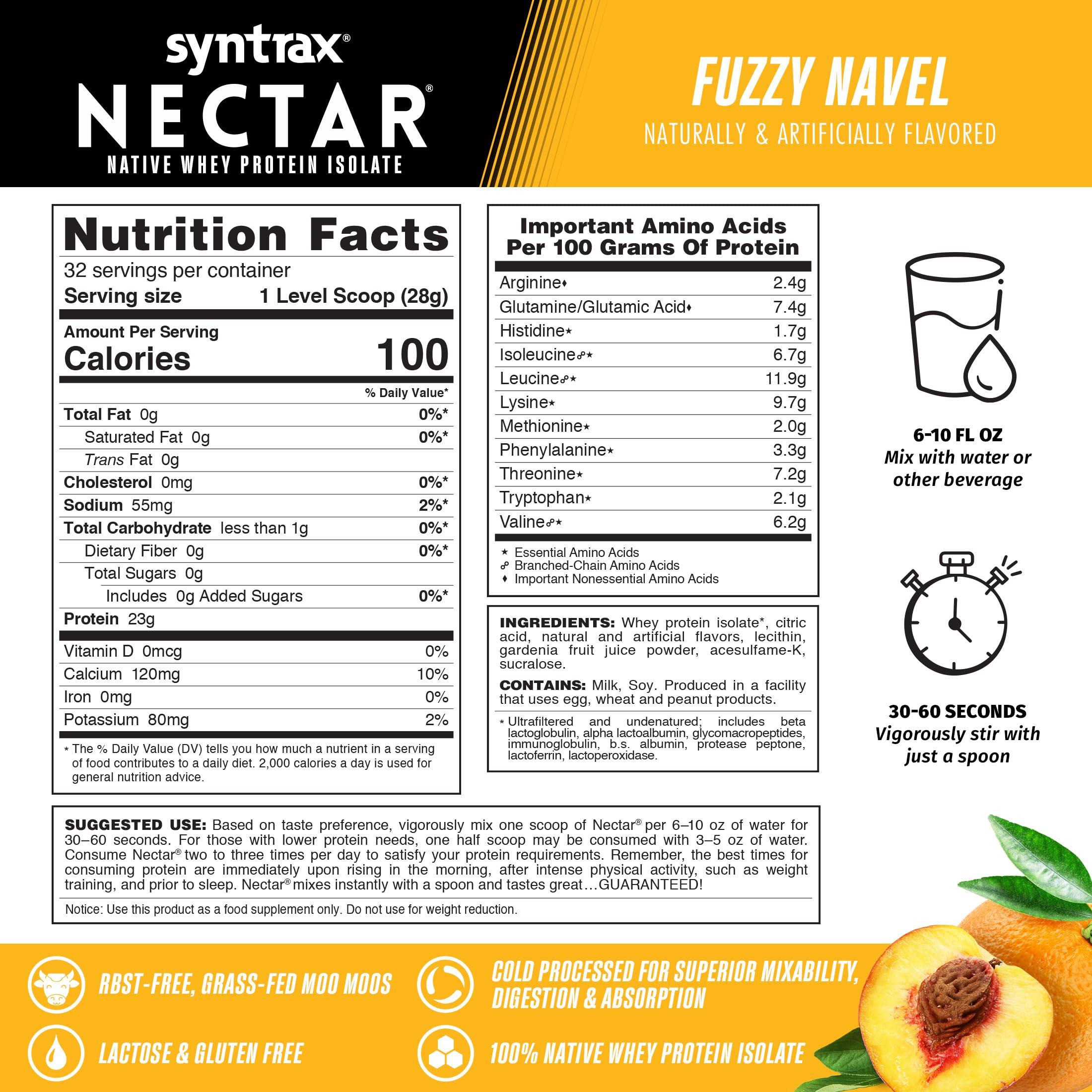 Syntrax Syntrax Nutrition Nectar, 100% Whey Isolate Protein Powder, Refreshing Fruit Flavor, Fuzzy Navel, 2 lbs