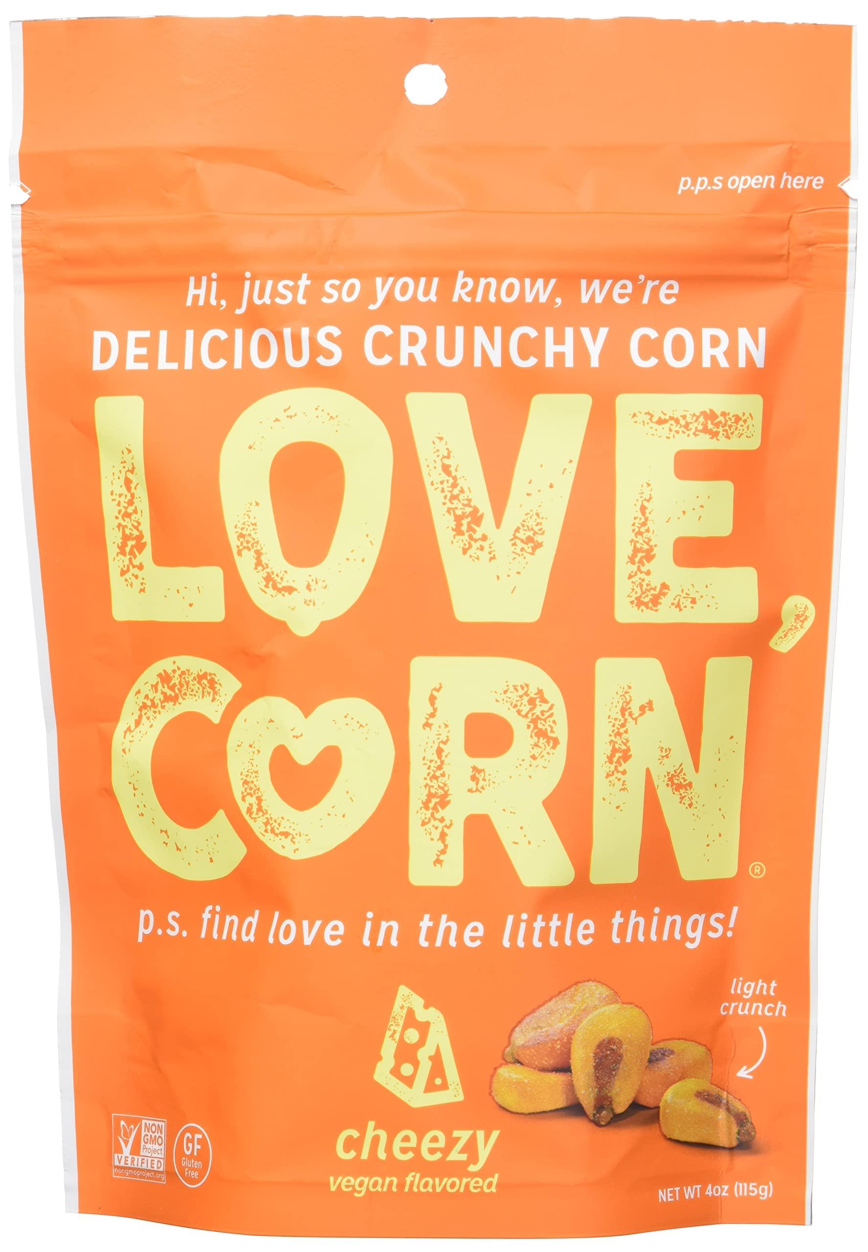 LOVE CORN LOVE CORN Cheezy 4oz x 1 bag - Delicious Crunchy Corn - Healthy Family Snacks - Gluten Free, Kosher, NON-GMO - Alternative for Chips, Nuts, Crackers & Pretzels - Perfect for Charcuterie Boards